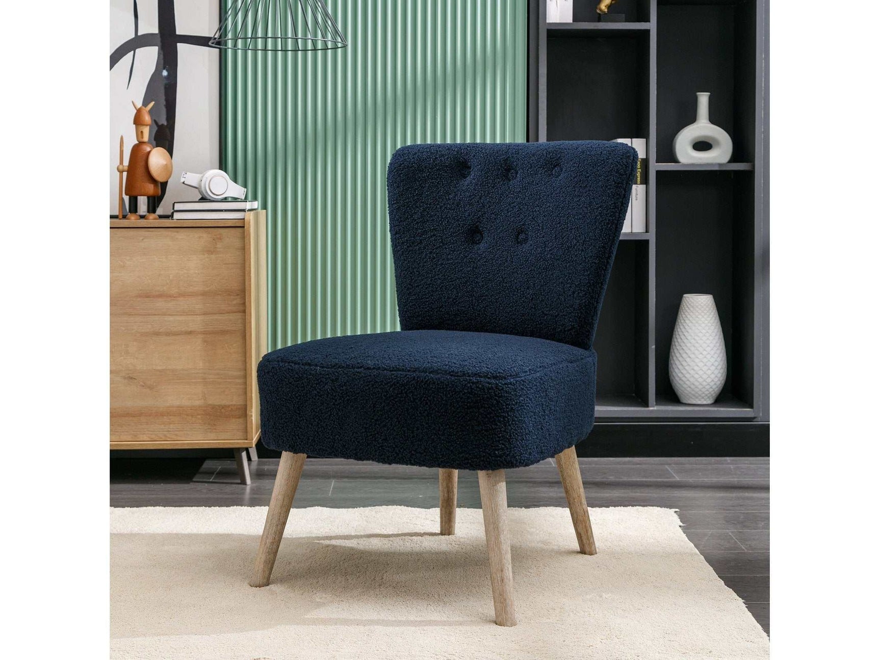 Smithe Teddy Button Accent Slipper Chair Blue - Ornate Home