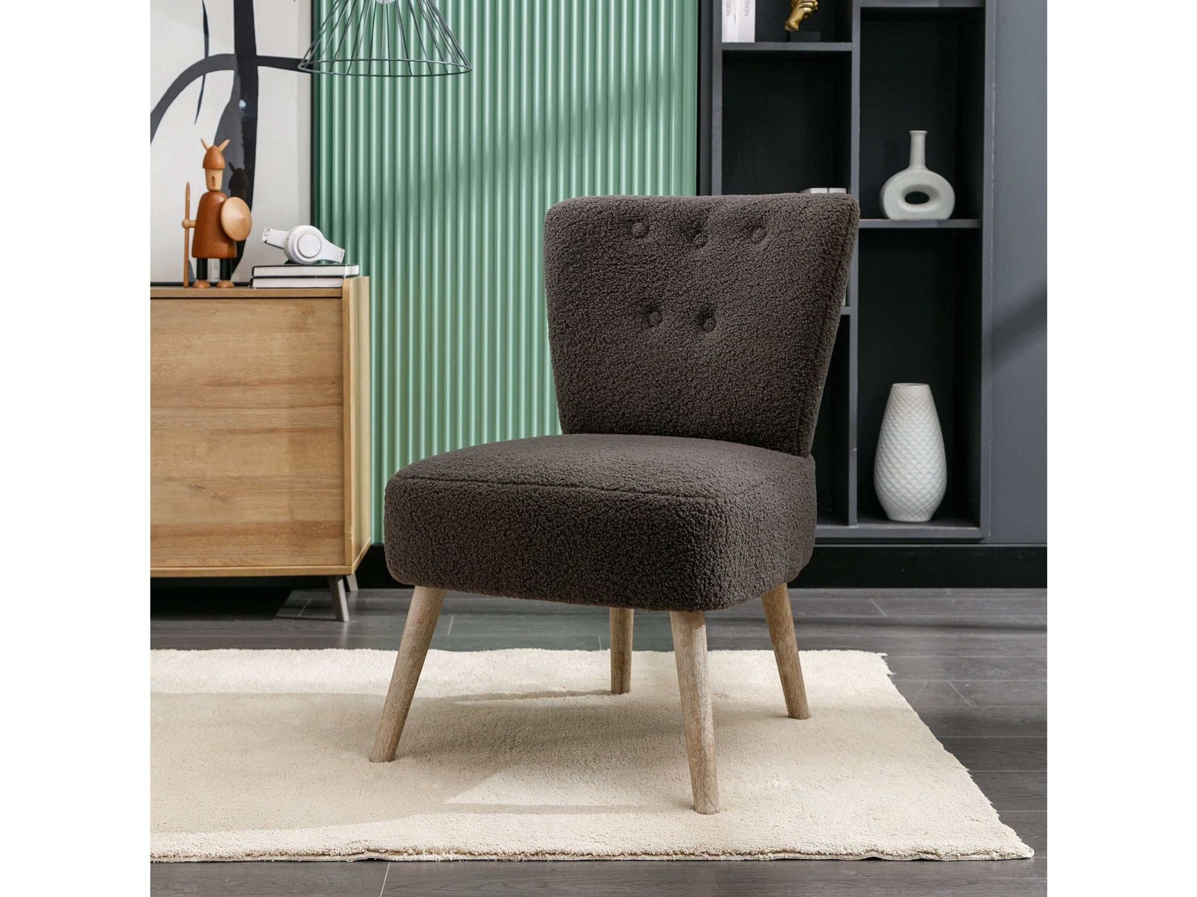 Smithe Teddy Button Accent Slipper Chair Dark Gray - Ornate Home