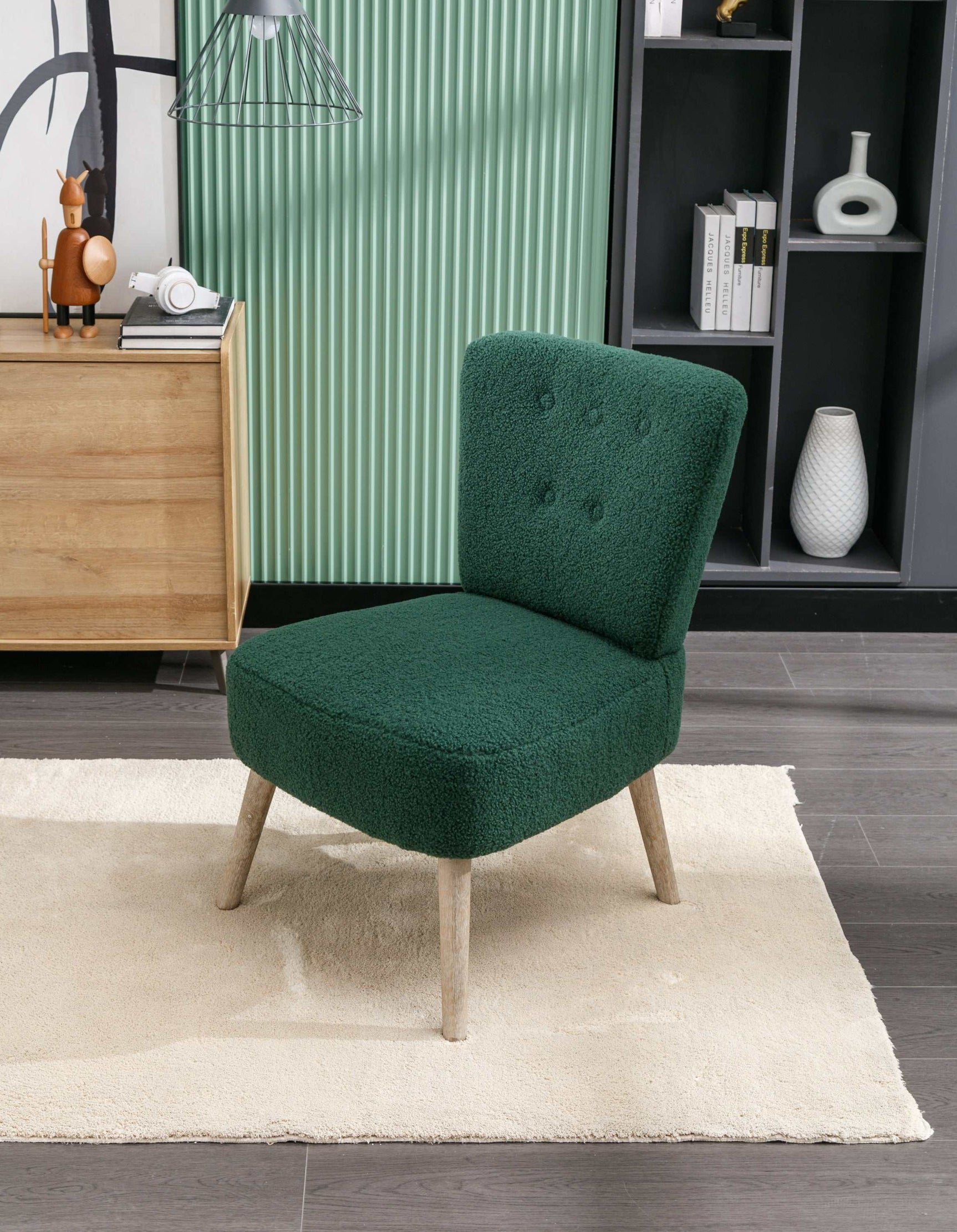 Smithe Teddy Button Accent Slipper Chair Green - Ornate Home