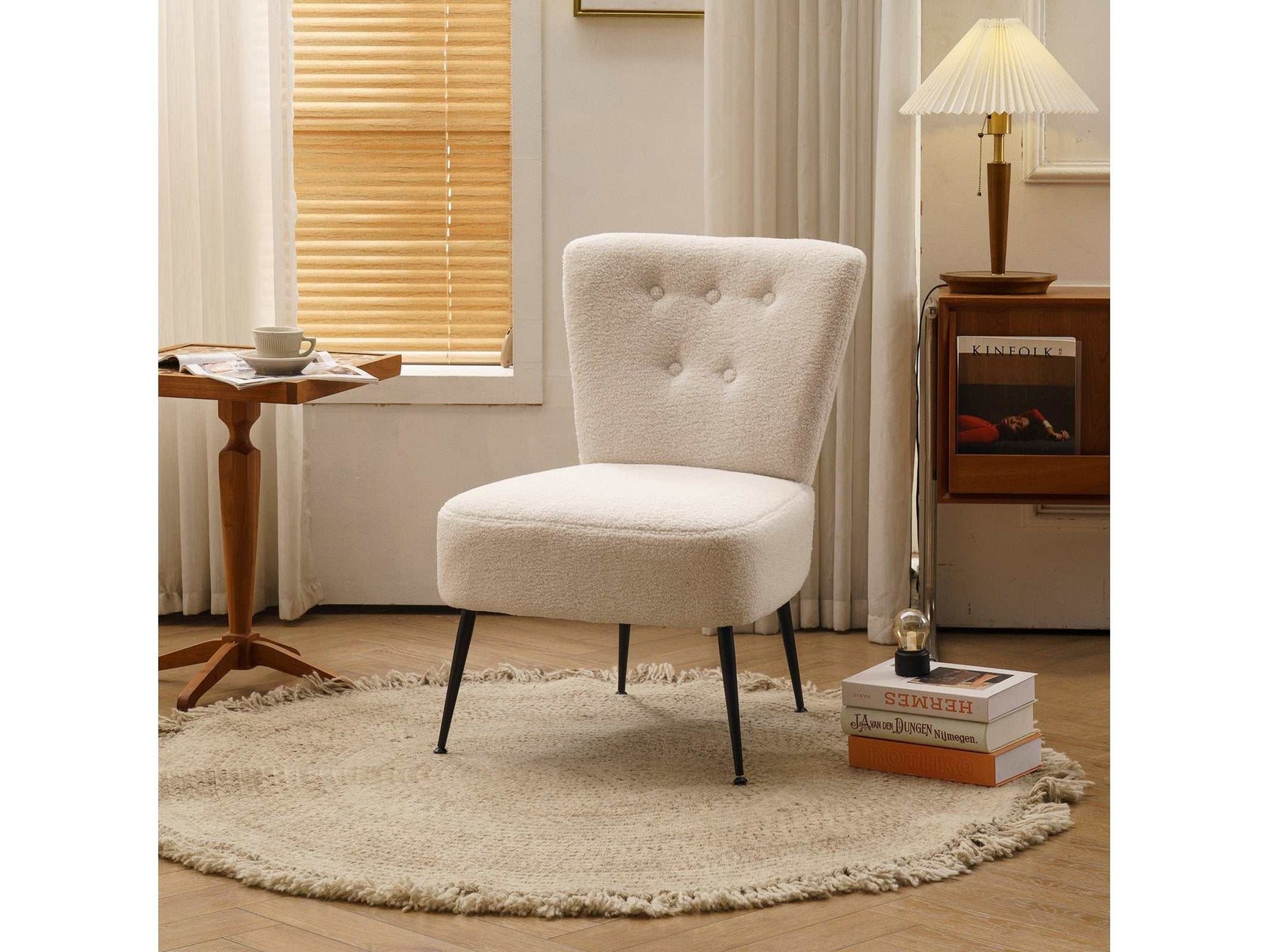 Smithe Teddy Button Accent Slipper Chair Ivory White - Ornate Home