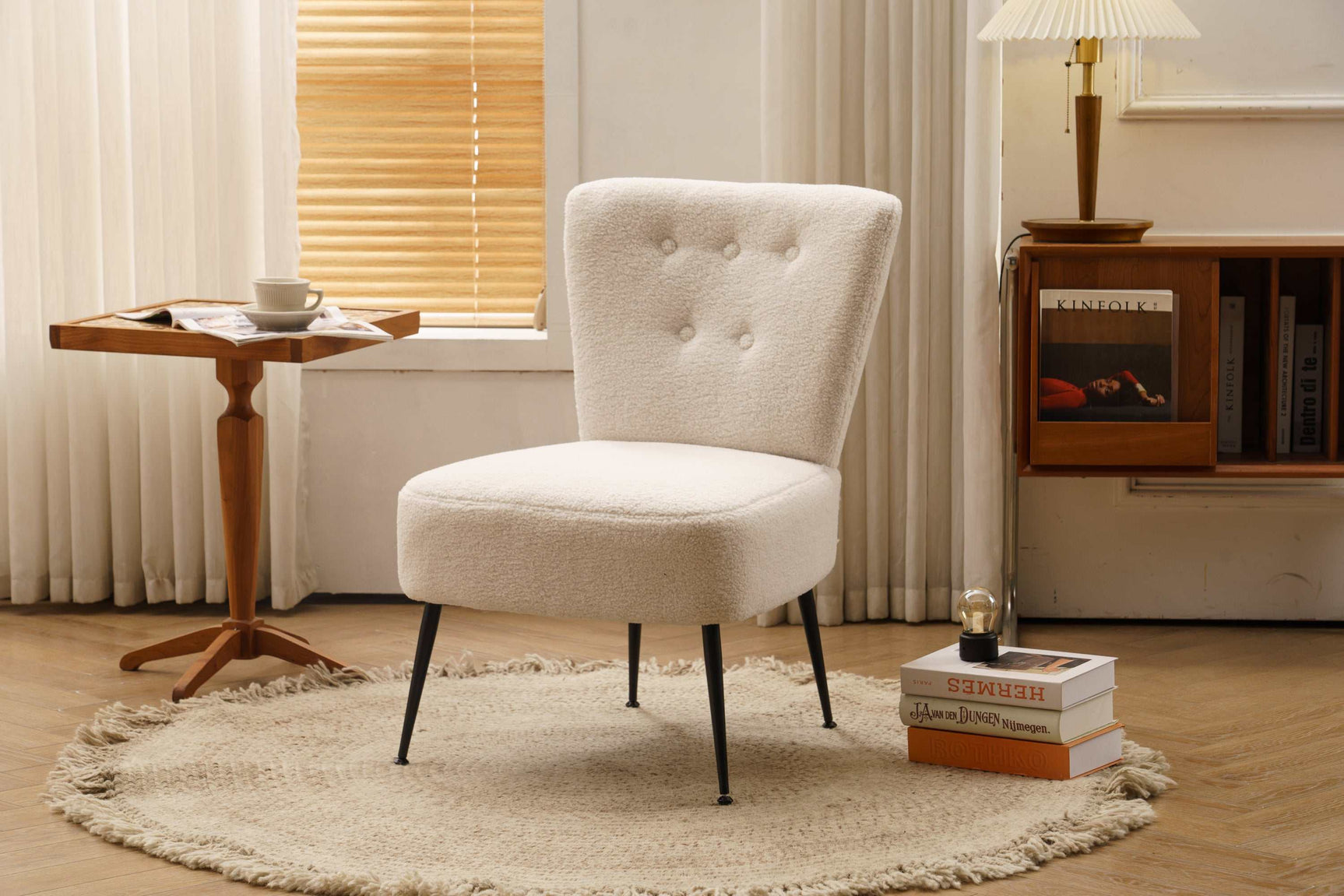 Smithe Teddy Button Accent Slipper Chair Ivory White - Ornate Home