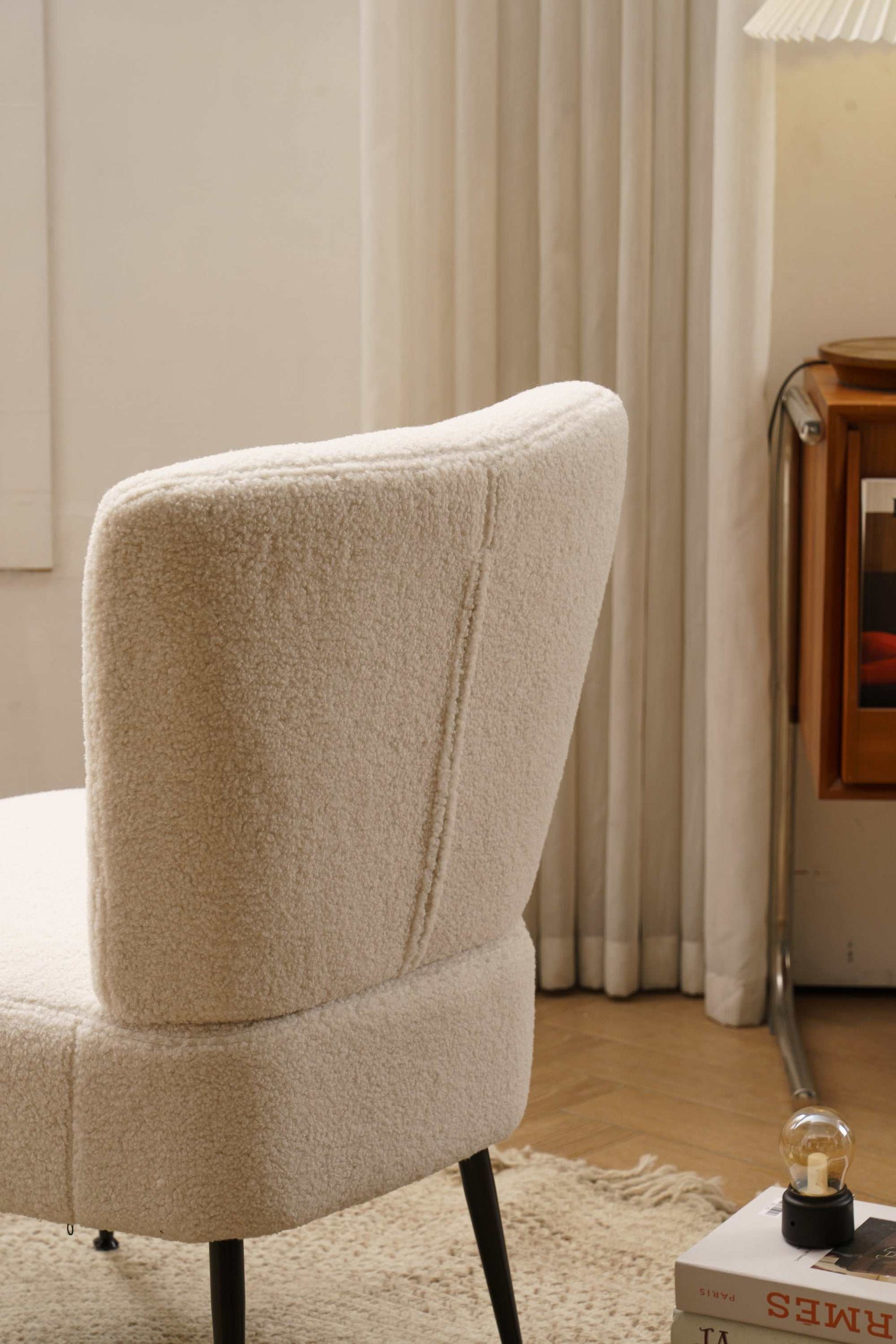 Smithe Teddy Button Accent Slipper Chair Ivory White - Ornate Home