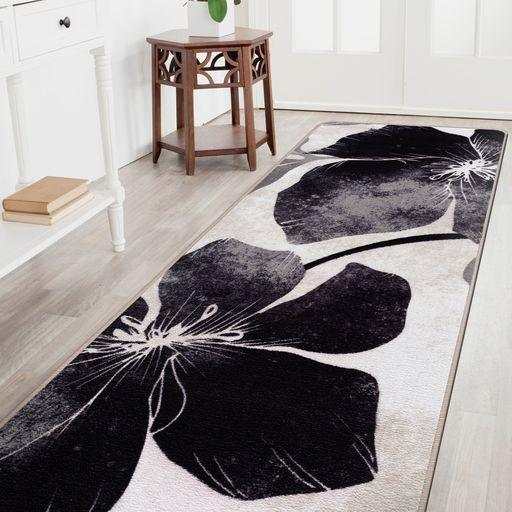 Solana Black/Gray Floral Indoor NonSlip Area Rugs - Ornate Home