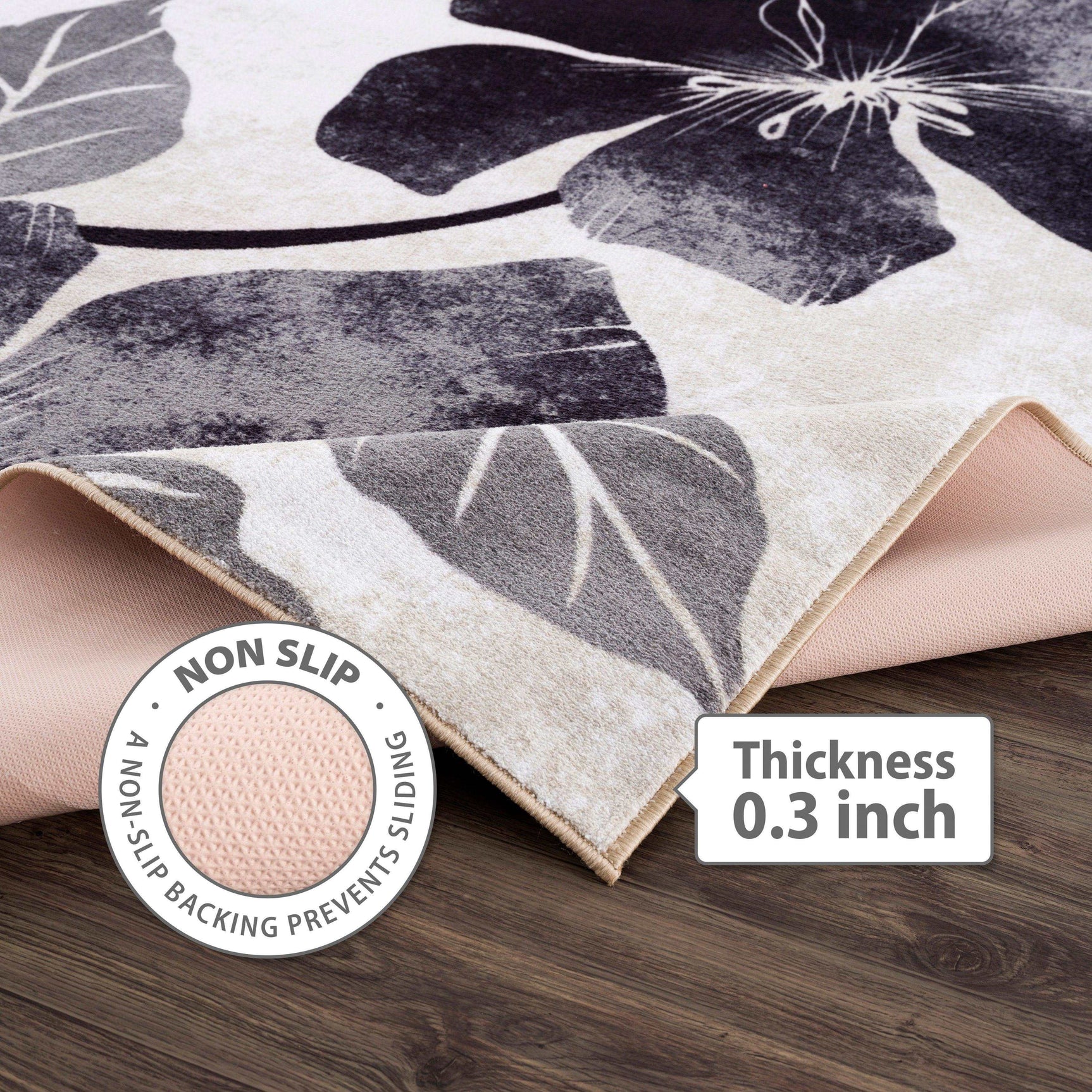 Solana Black/Gray Floral Indoor NonSlip Area Rugs - Ornate Home