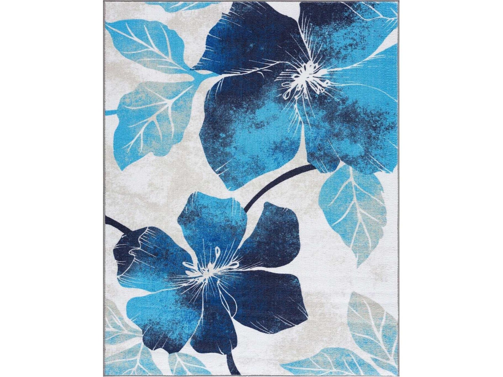 Solana Blue/Gray Floral Indoor NonSlip Area Rugs - Ornate Home