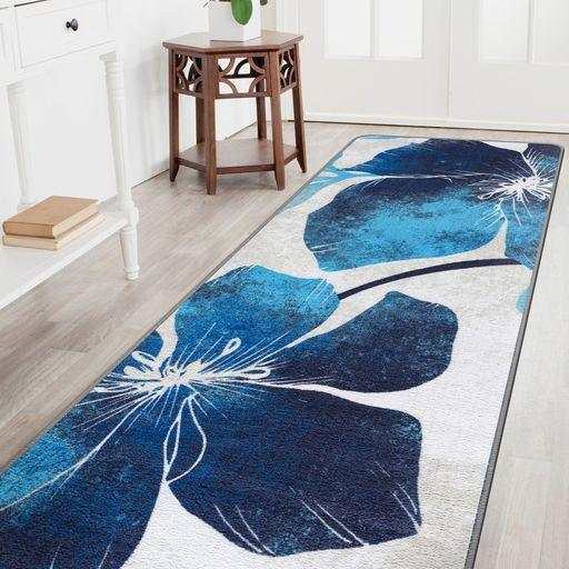 Solana Blue/Gray Floral Indoor NonSlip Area Rugs - Ornate Home