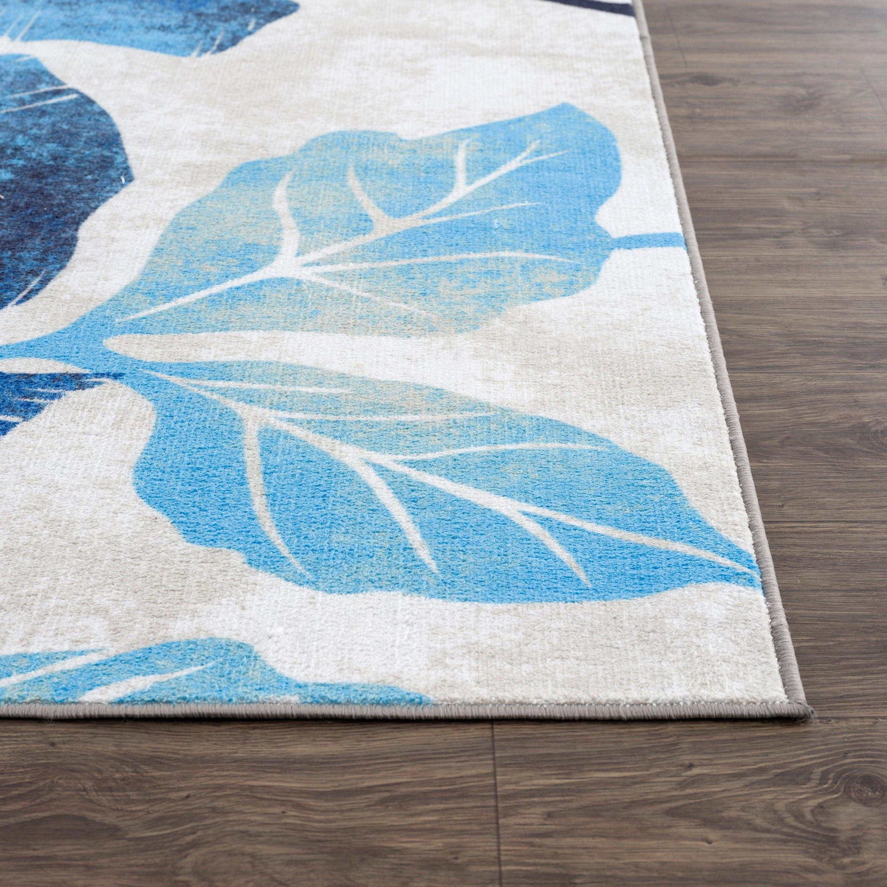 Solana Blue/Gray Floral Indoor NonSlip Area Rugs - Ornate Home