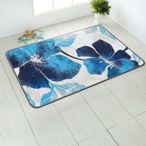 Solana Blue/Gray Floral Indoor NonSlip Area Rugs - Ornate Home