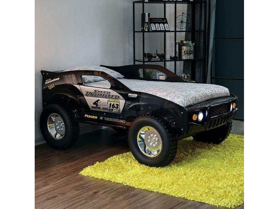 Speed Jump Black Off-Road Twin Car Bed w/ LED Headlights - Ornate Home