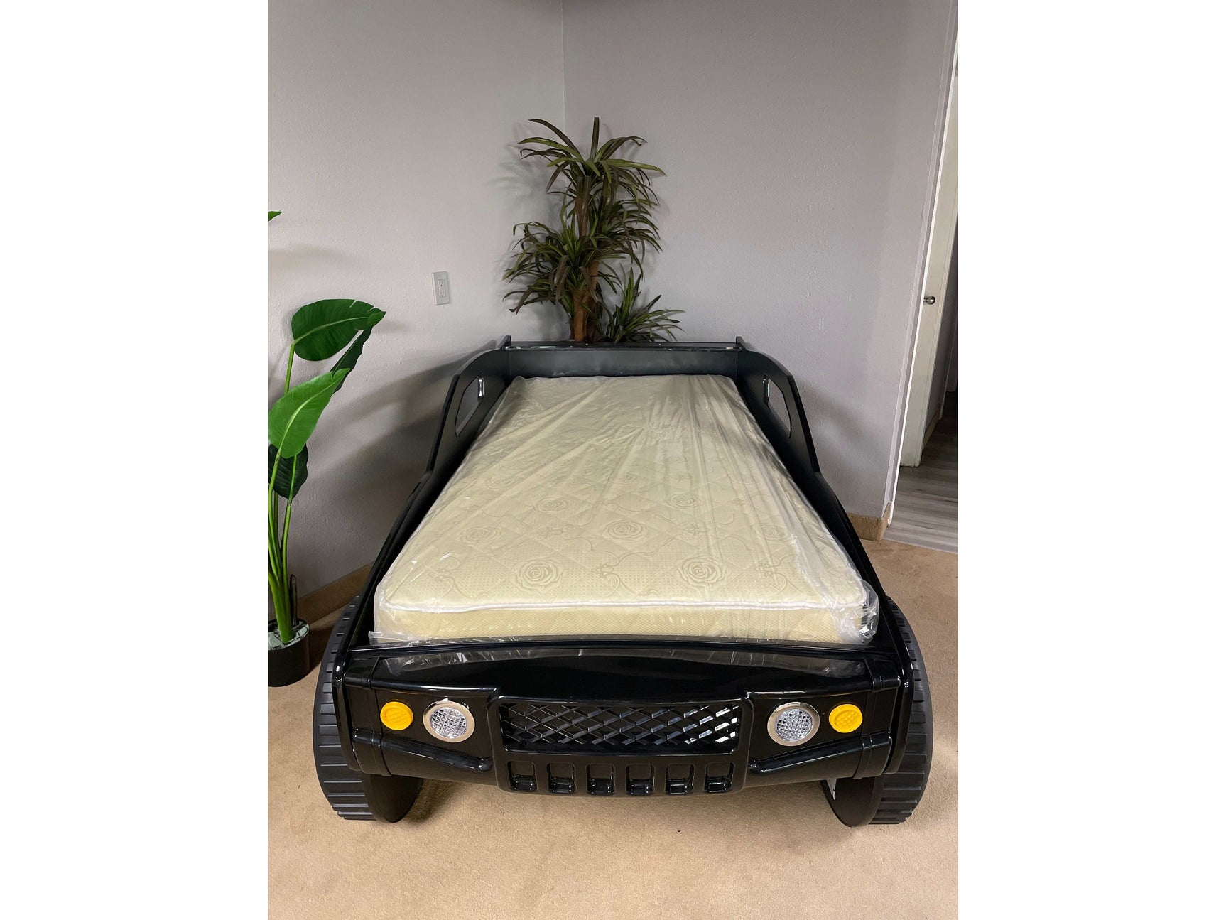 Speed Jump Black Off-Road Twin Car Bed w/ LED Headlights - Ornate Home