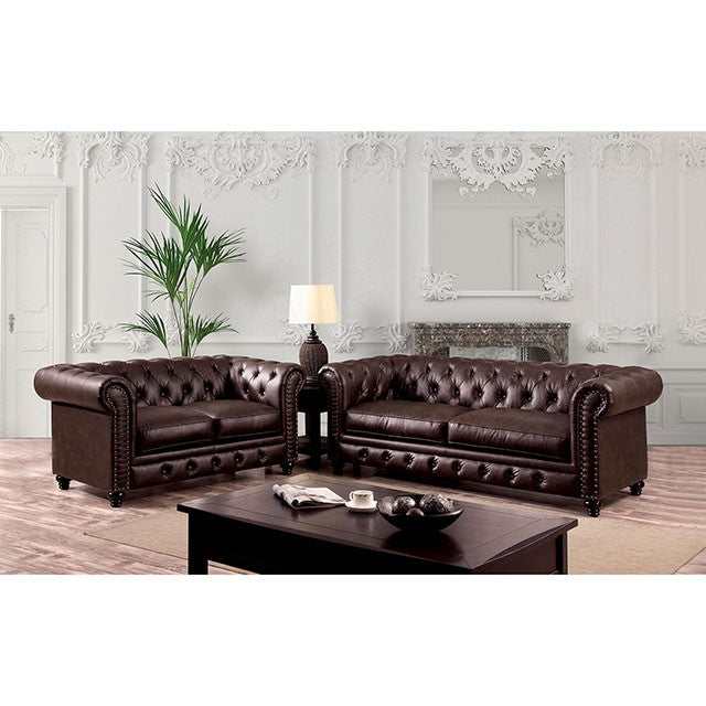 Stanford Brown Loveseat Leatherette - Ornate Home