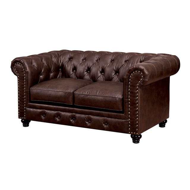 Stanford Brown Loveseat Leatherette - Ornate Home