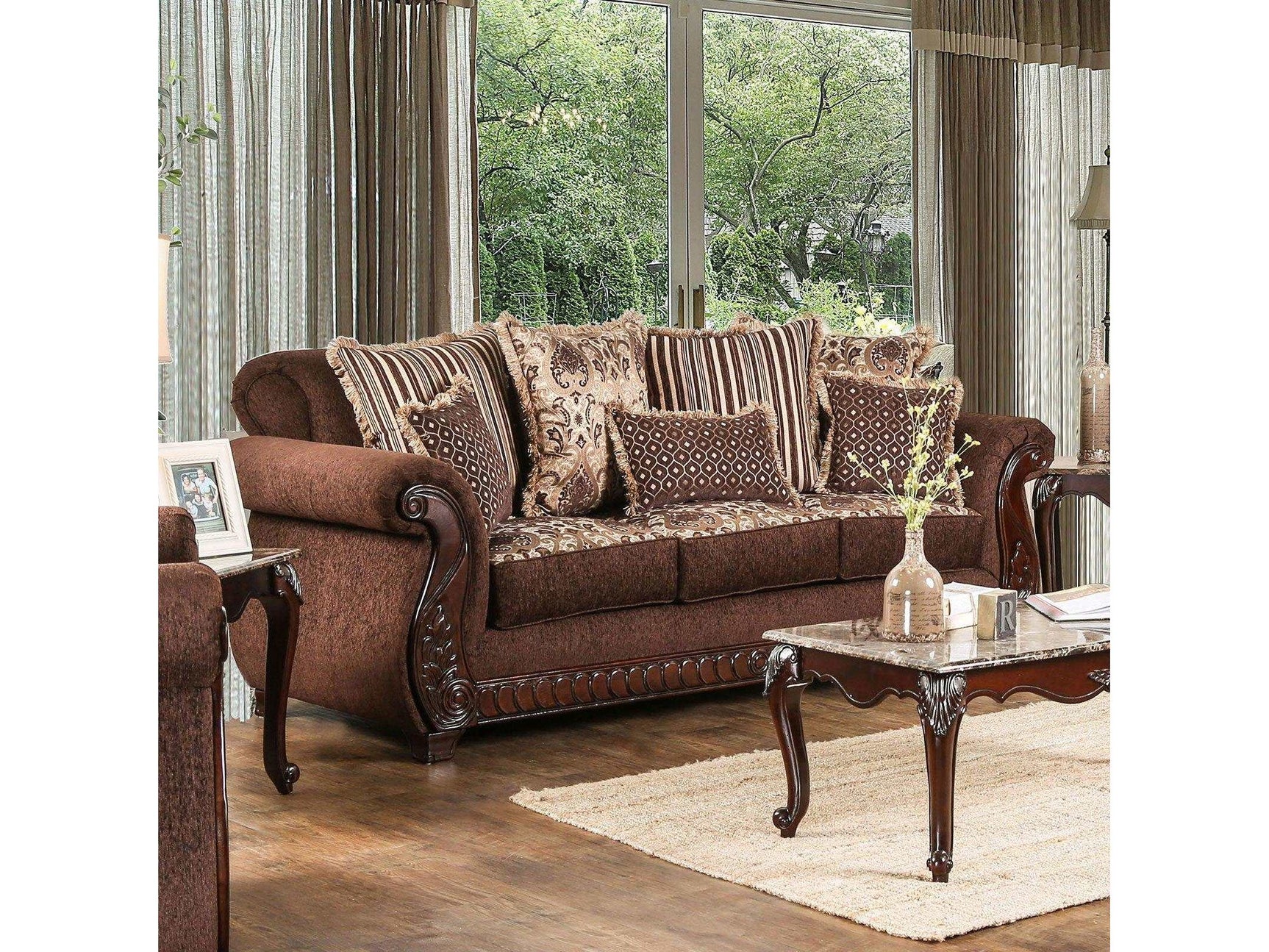 Tabitha Brown & Gold Stationary Sofa & Loveseat 2pc - Ornate Home