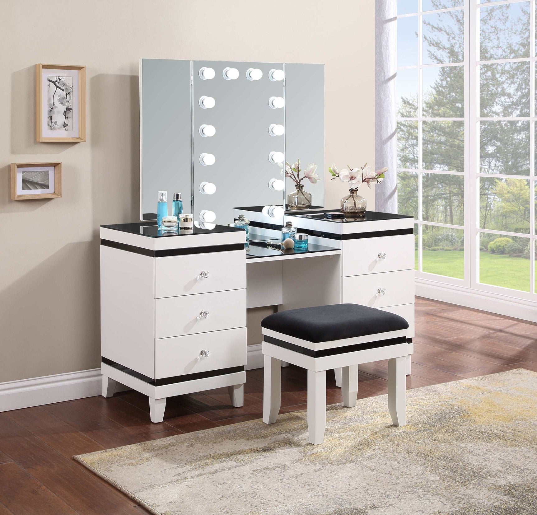 Talei White / Black Vanity Set - Ornate Home