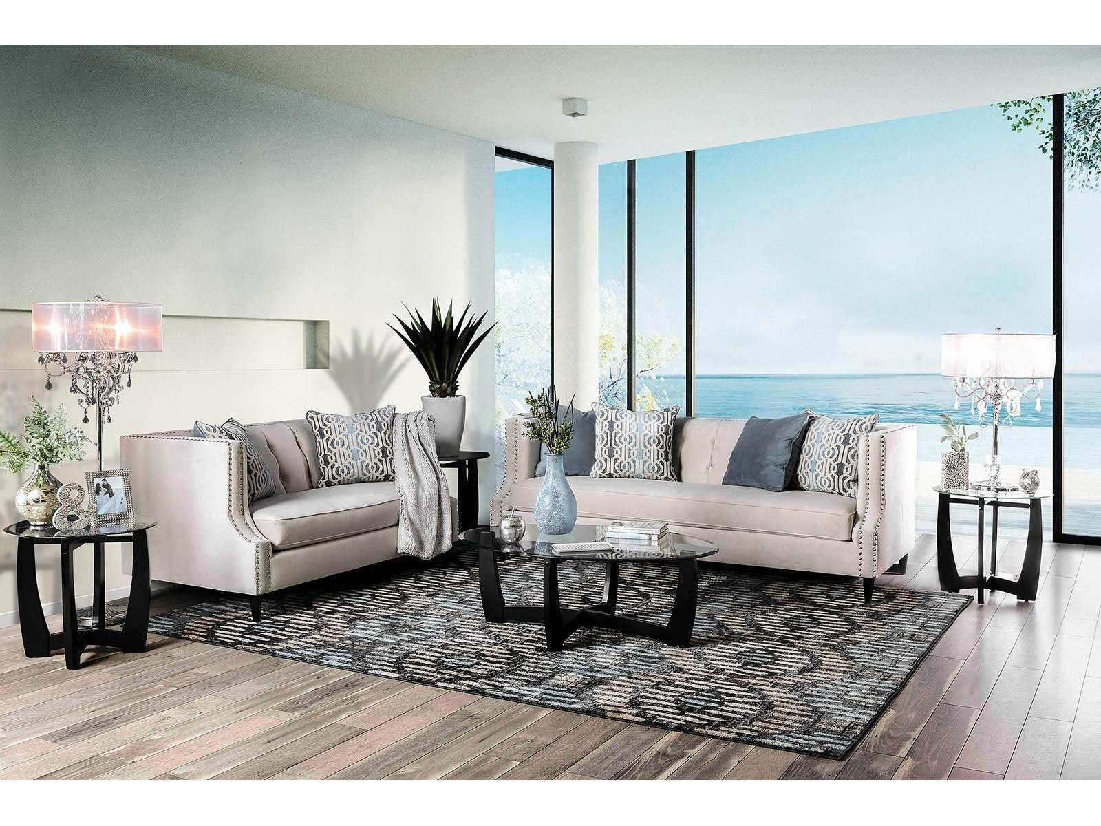 Tegan Beige Stationary Sofa & Loveseat 2pc - Ornate Home