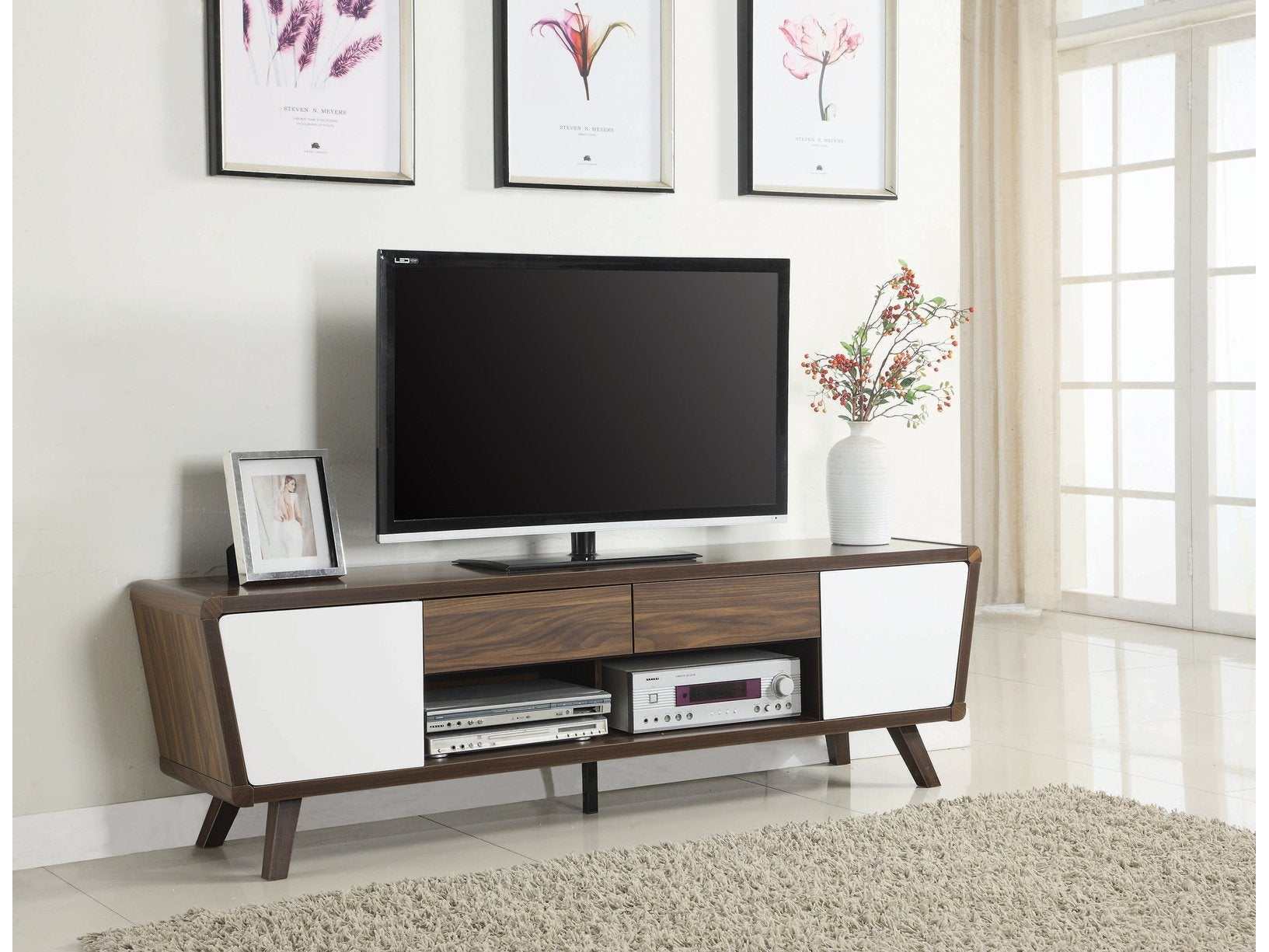 Terrell Dark Walnut & Glossy White TV Console - Ornate Home