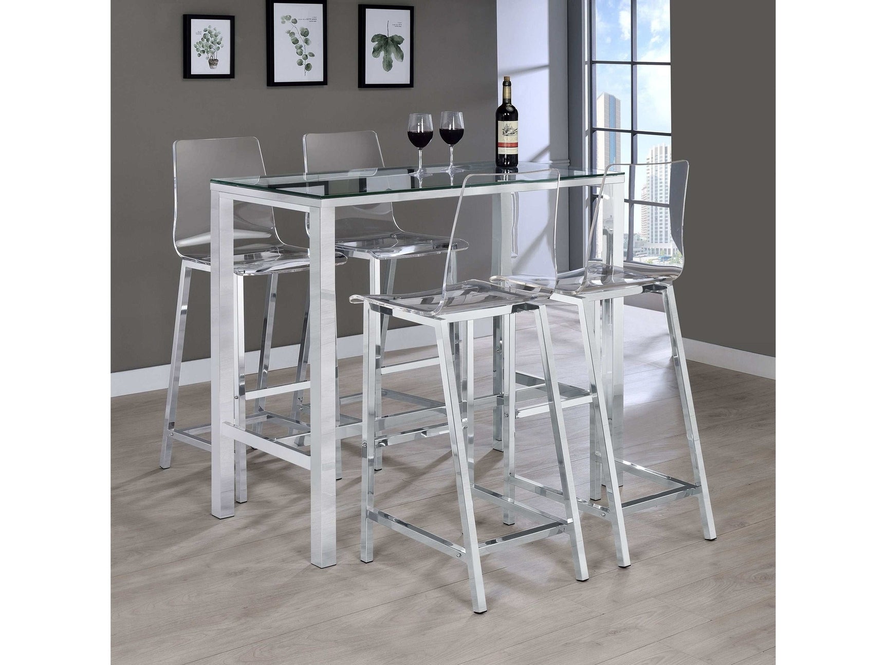 Tolbert Clear Glass / Chrome 5 Pc Bar Set - Ornate Home