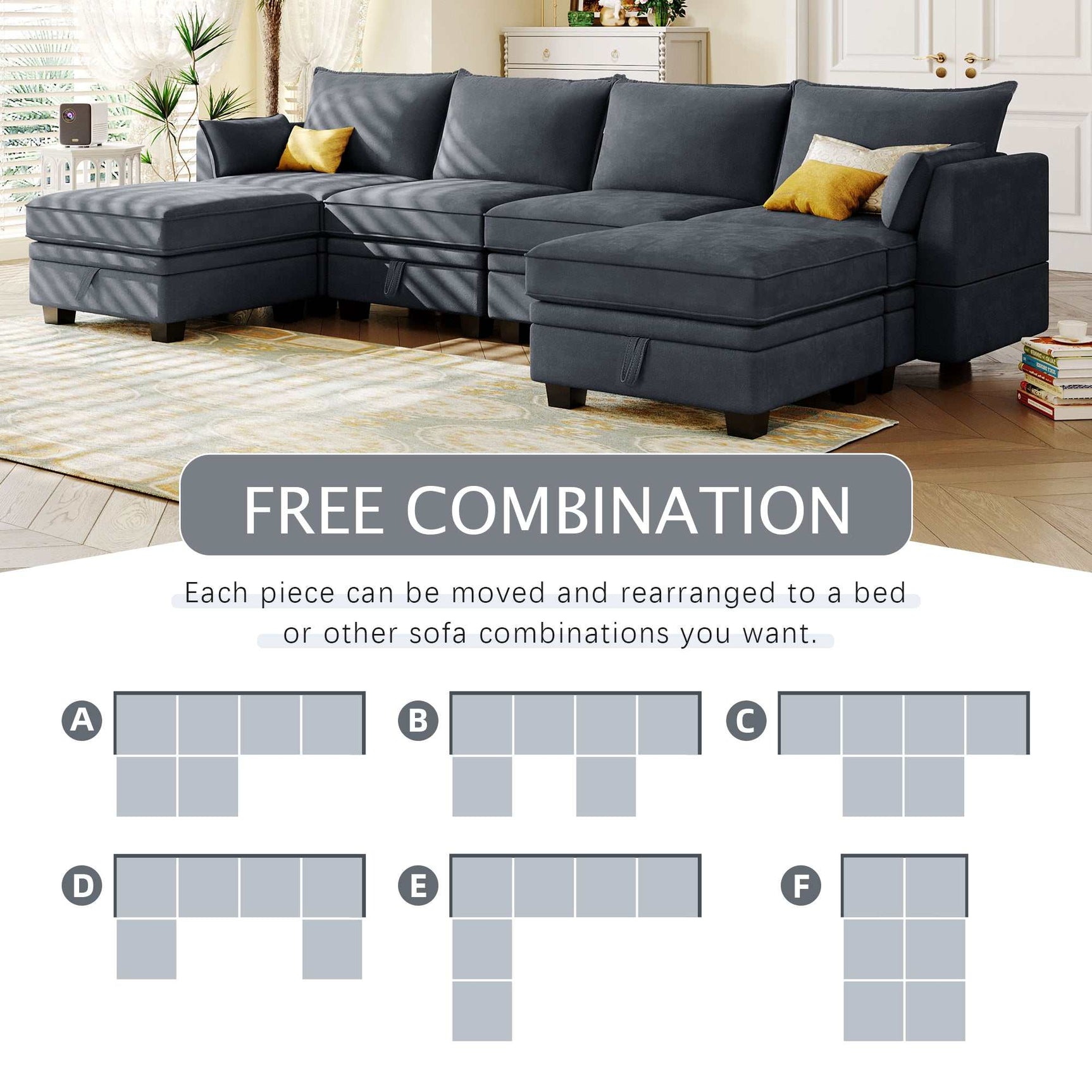 Torrey Modern Modular Sectional Sofa Gray - Ornate Home