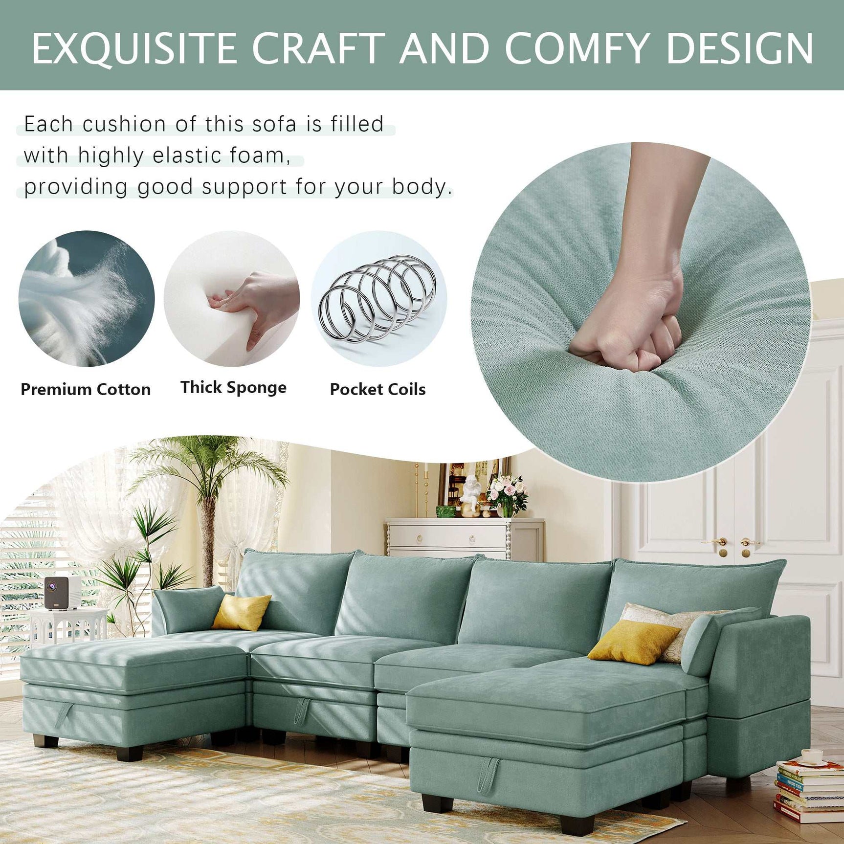 Torrey Modern Modular Sectional Sofa Light Green - Ornate Home