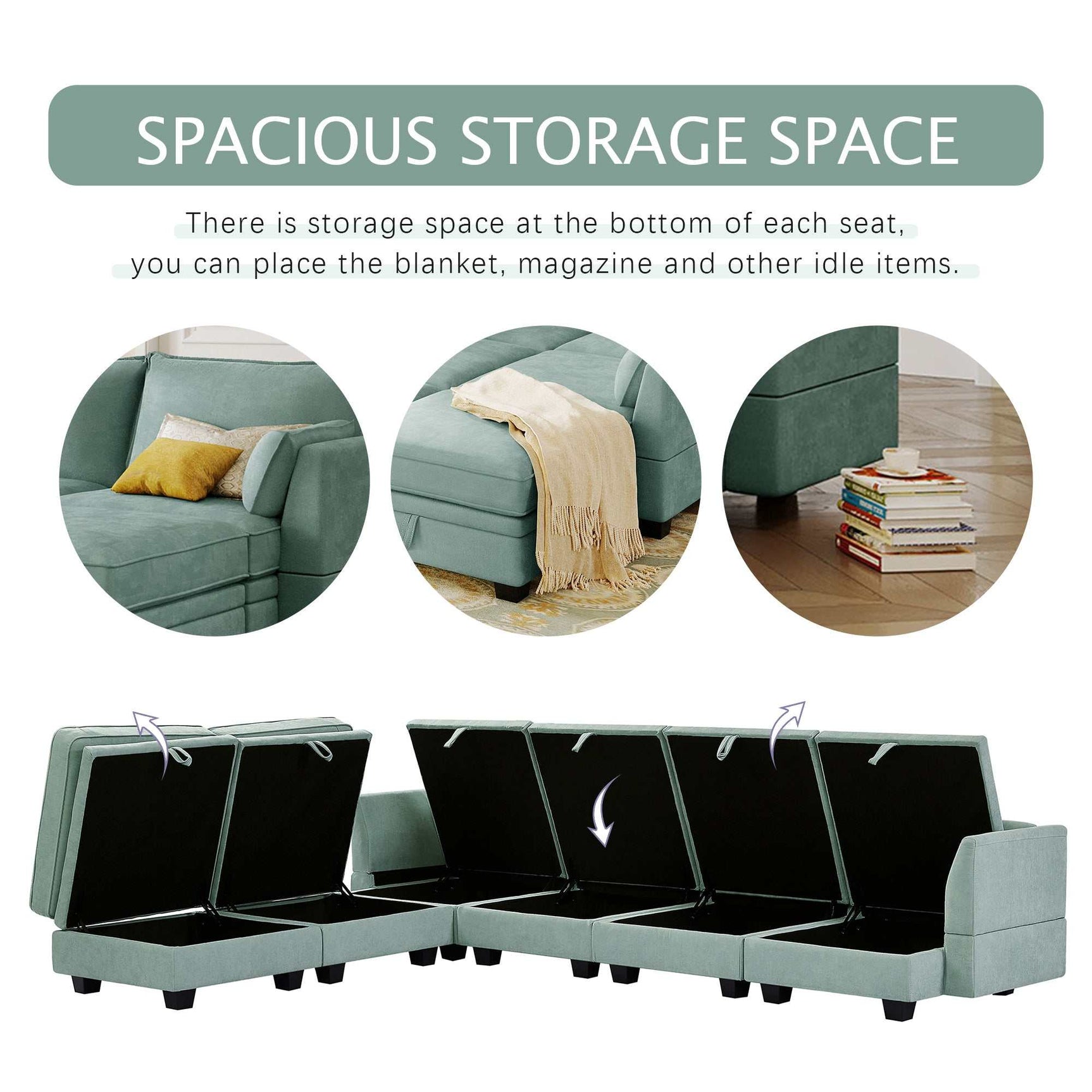 Torrey Modern Modular Sectional Sofa Light Green - Ornate Home