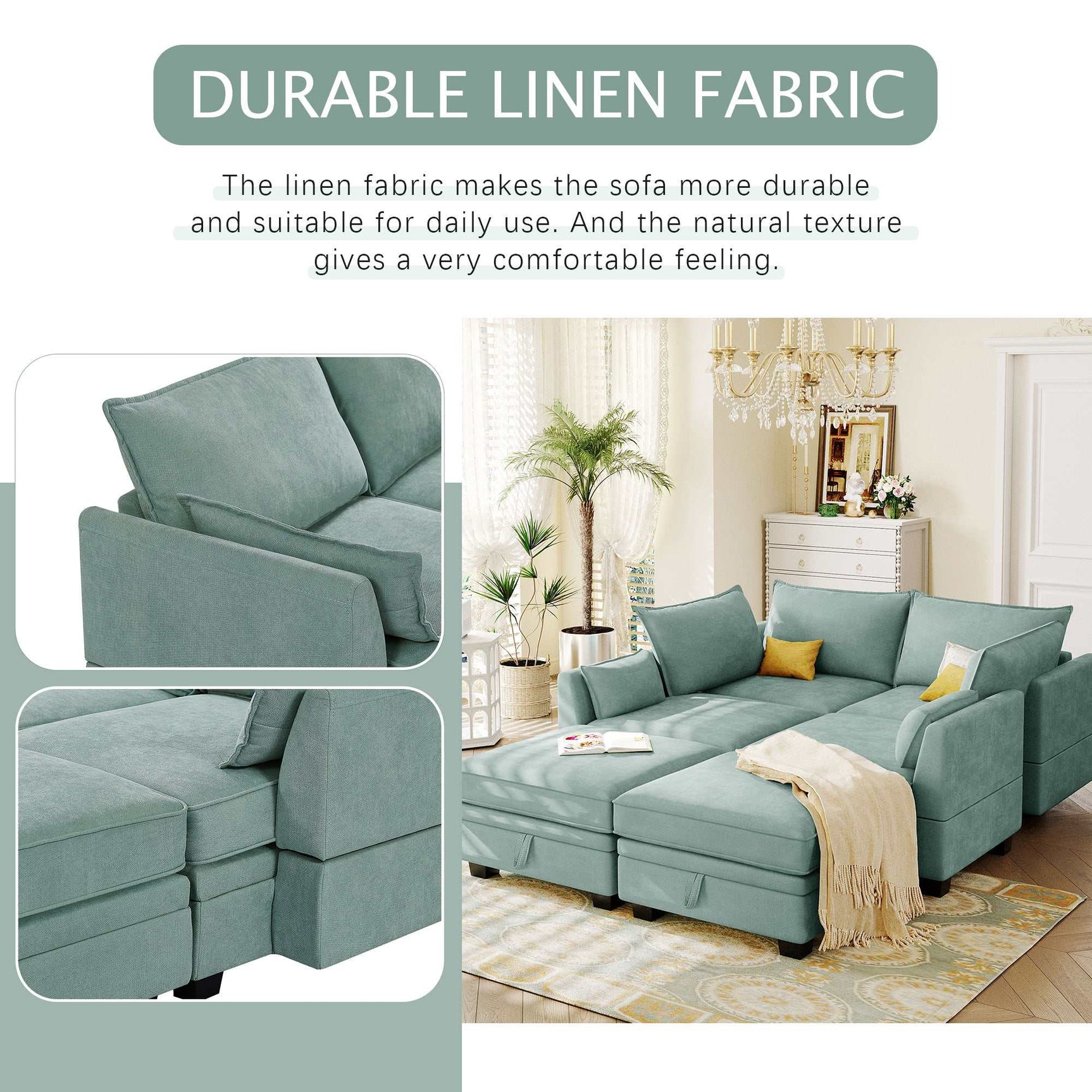 Torrey Modern Modular Sectional Sofa Light Green - Ornate Home