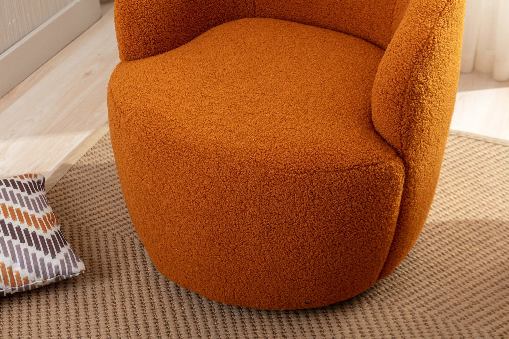 Tule Boucle Swivel Accent Armchair with Metal Ring Detail Caramel - Ornate Home