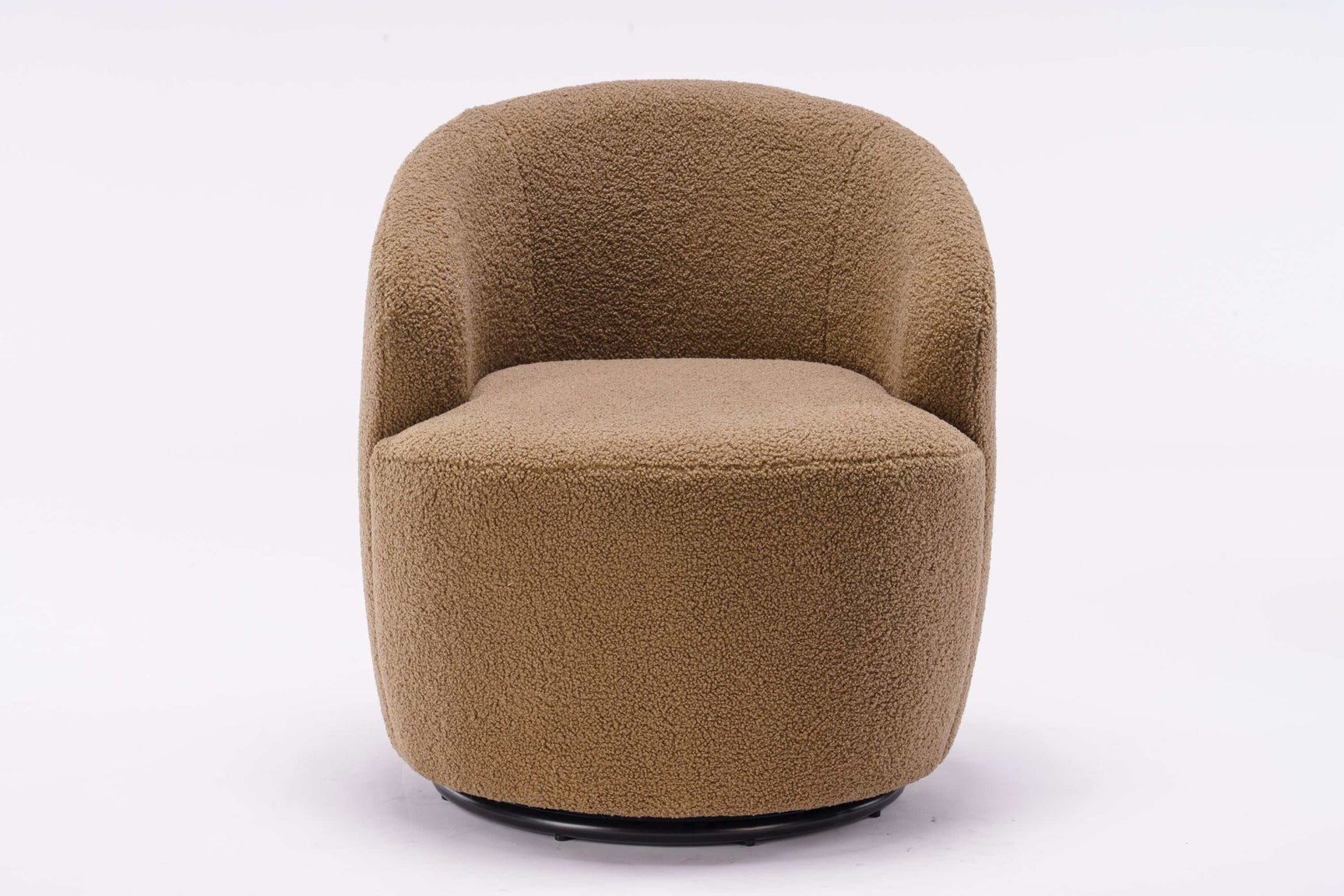 Tule Boucle Swivel Accent Armchair with Metal Ring Detail Coffee Brown - Ornate Home