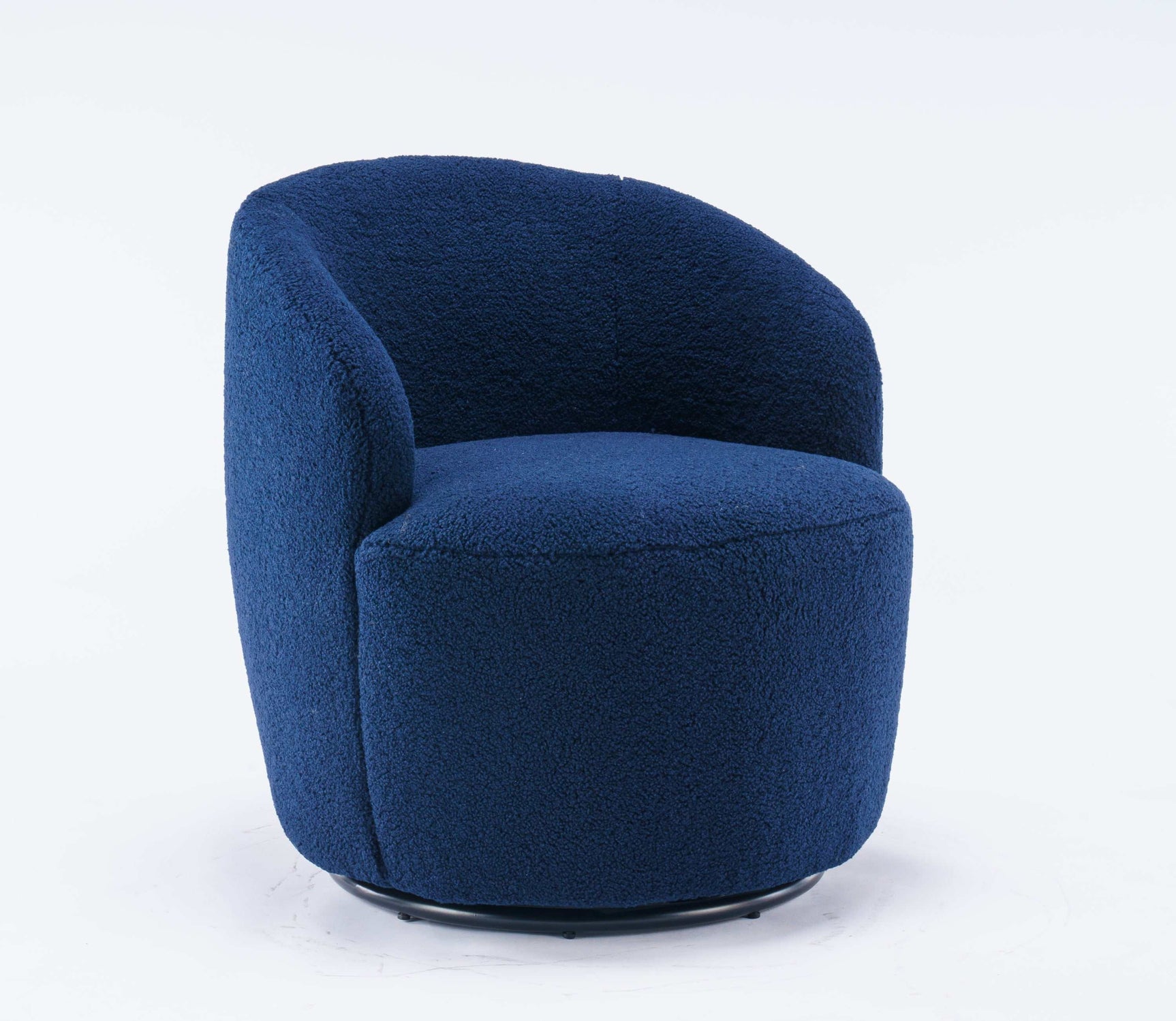 Tule Boucle Swivel Accent Armchair with Metal Ring Detail Dark Blue - Ornate Home