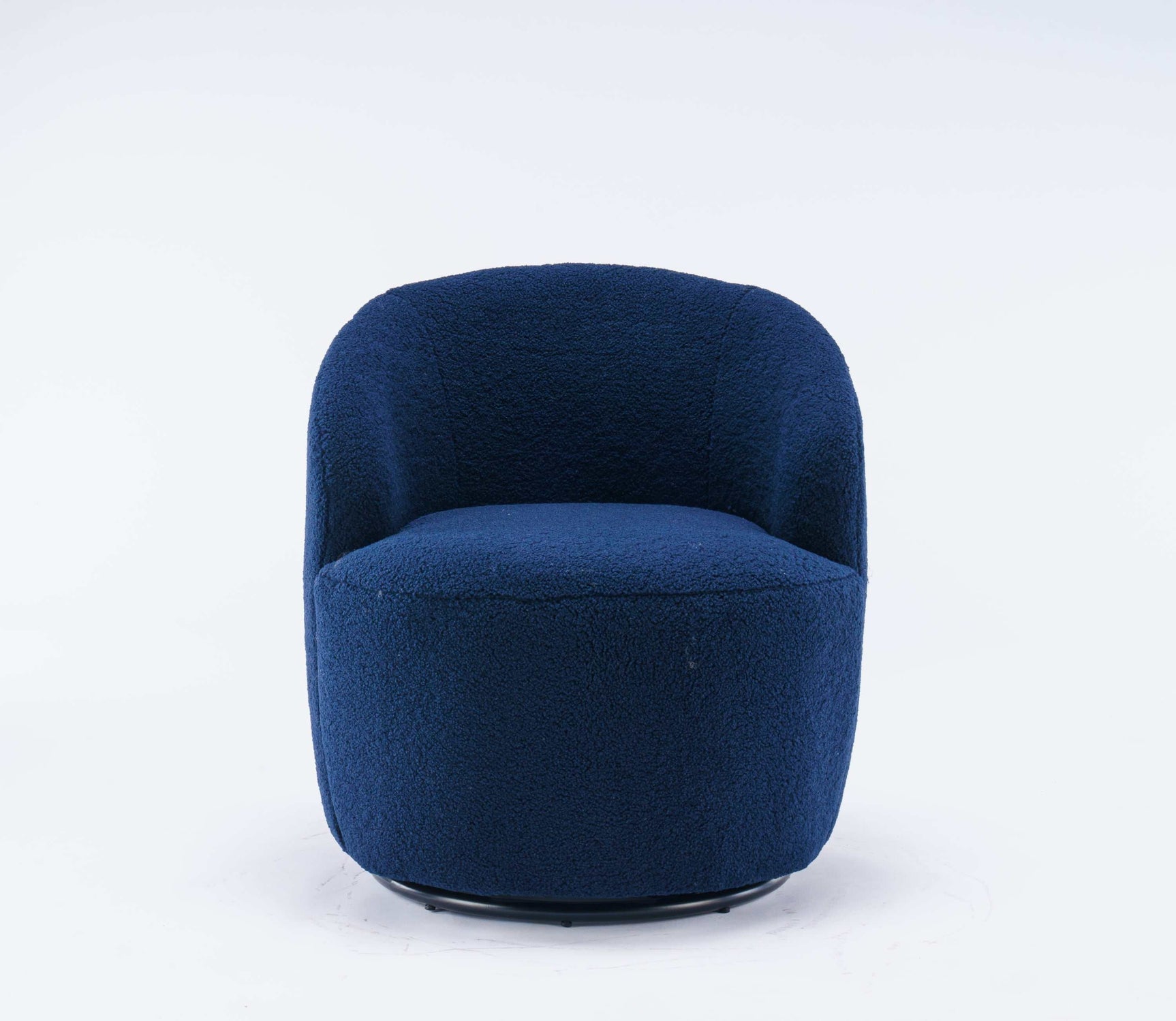 Tule Boucle Swivel Accent Armchair with Metal Ring Detail Dark Blue - Ornate Home