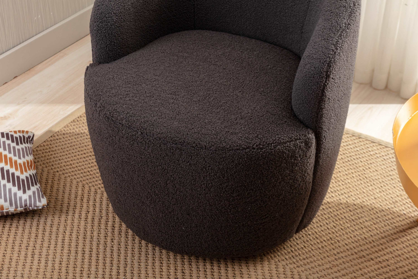 Tule Boucle Swivel Accent Armchair with Metal Ring Detail Dark Gray - Ornate Home