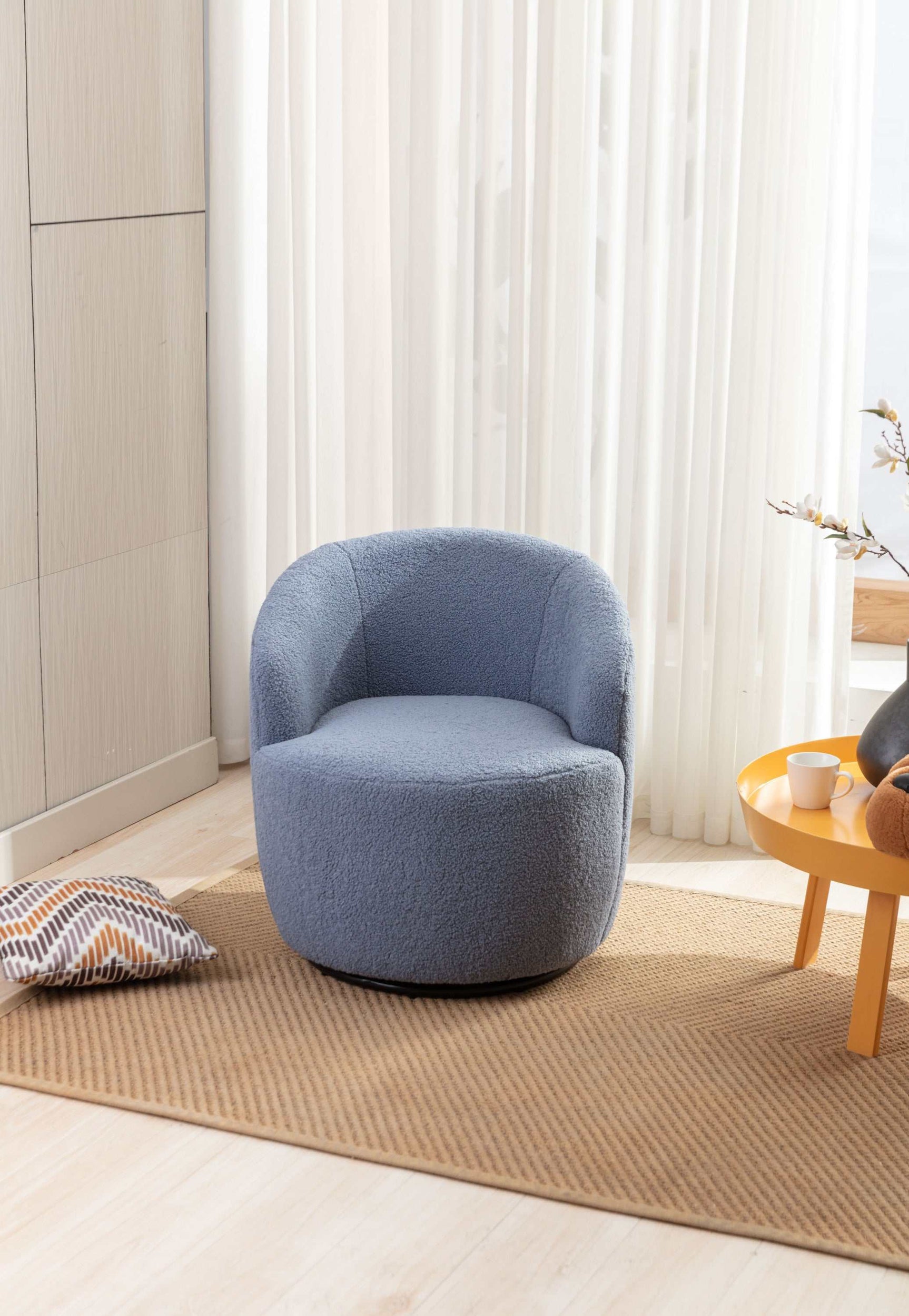Tule Boucle Swivel Accent Armchair with Metal Ring Detail Light Blue - Ornate Home