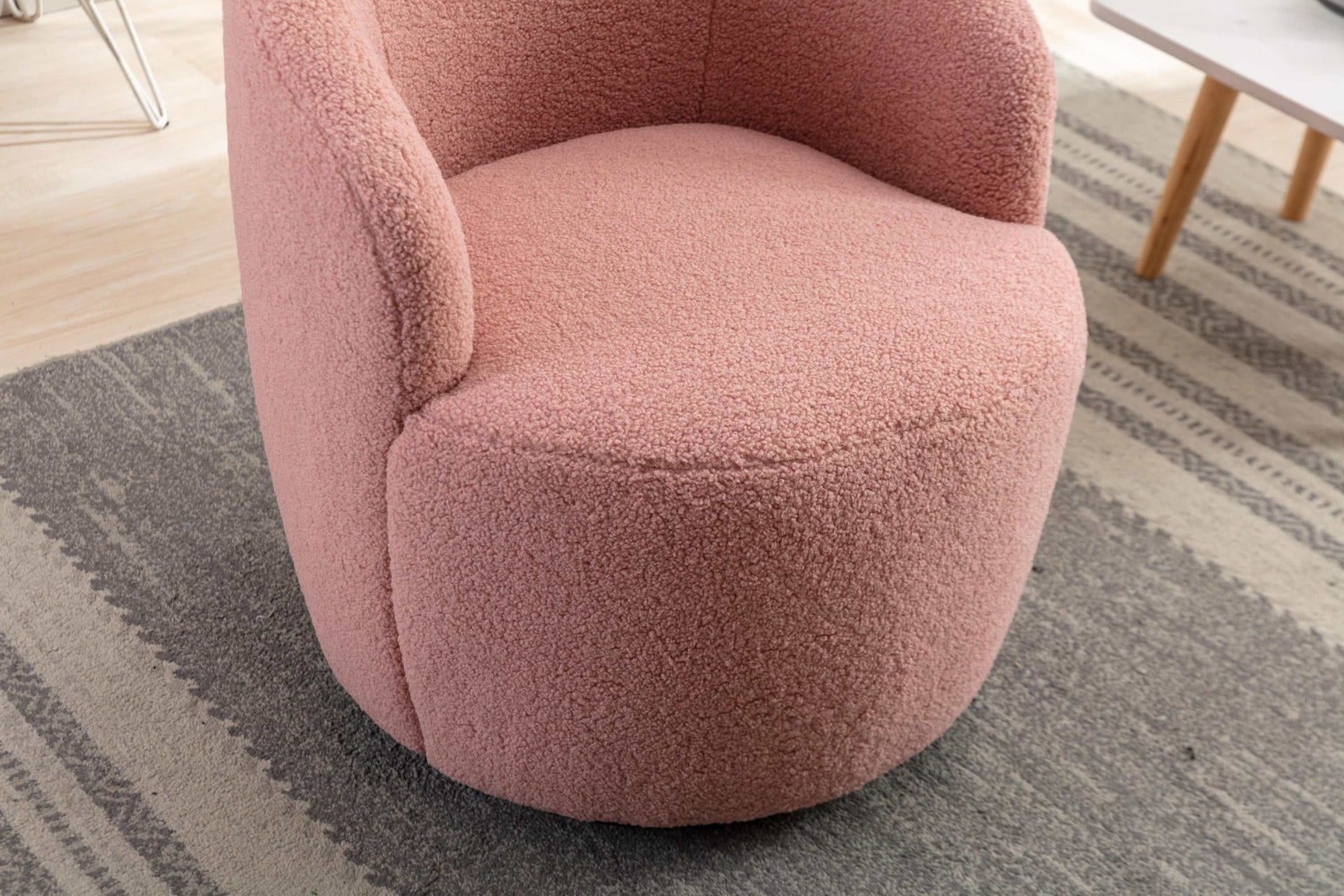 Tule Boucle Swivel Accent Armchair with Metal Ring Detail Light Pink - Ornate Home