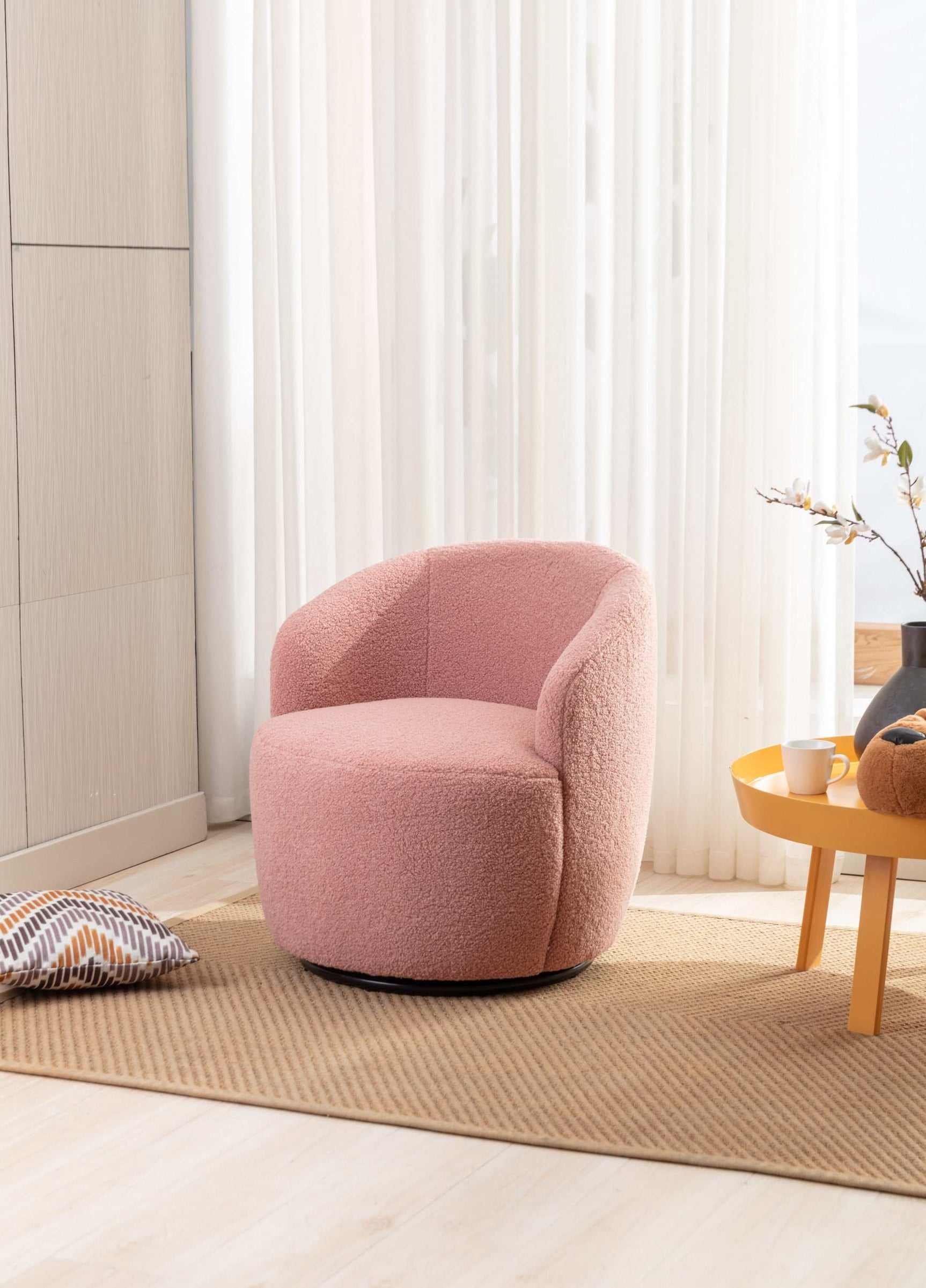 Tule Boucle Swivel Accent Armchair with Metal Ring Detail Light Pink - Ornate Home