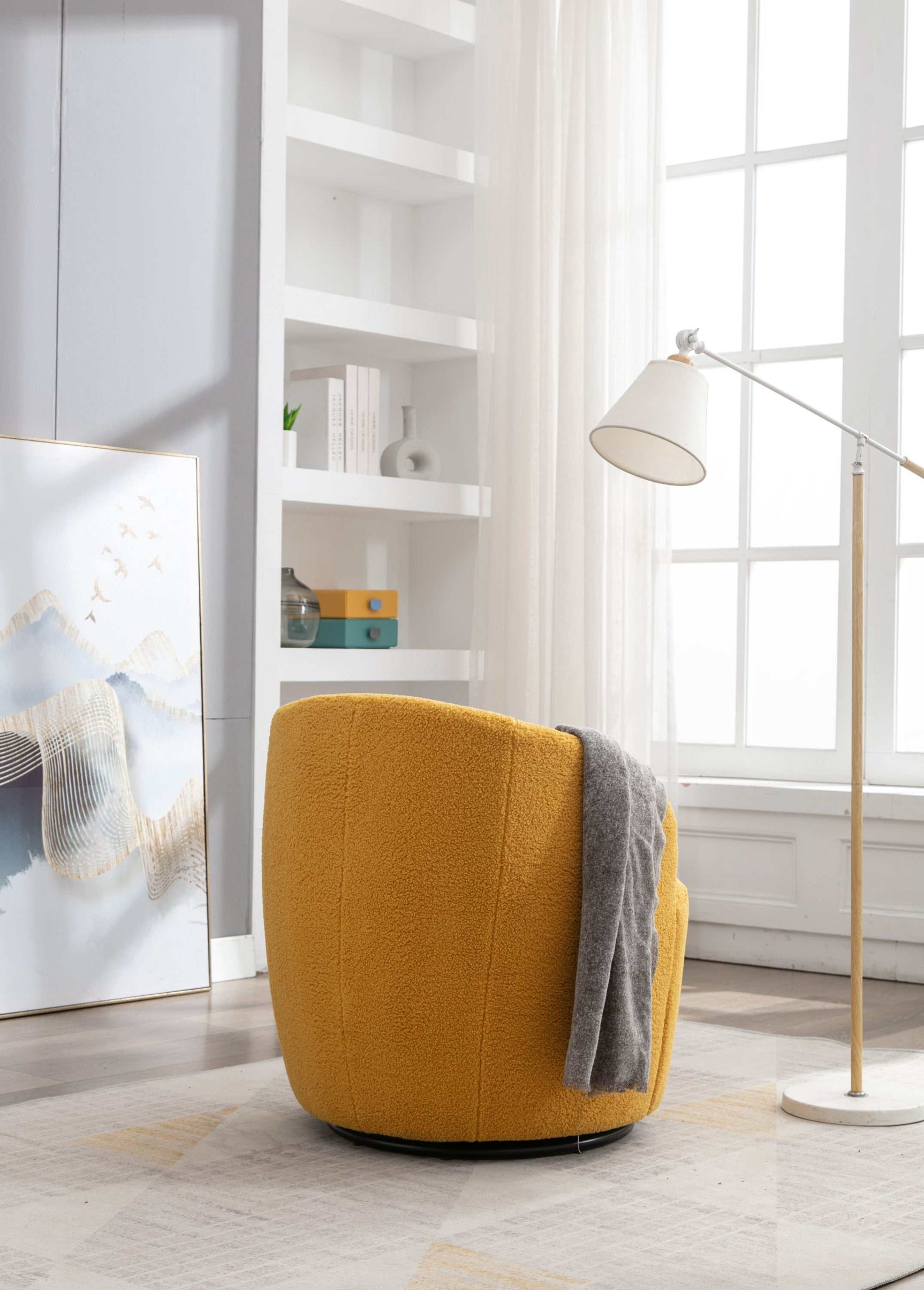 Tule Boucle Swivel Accent Armchair with Metal Ring Detail Yellow - Ornate Home