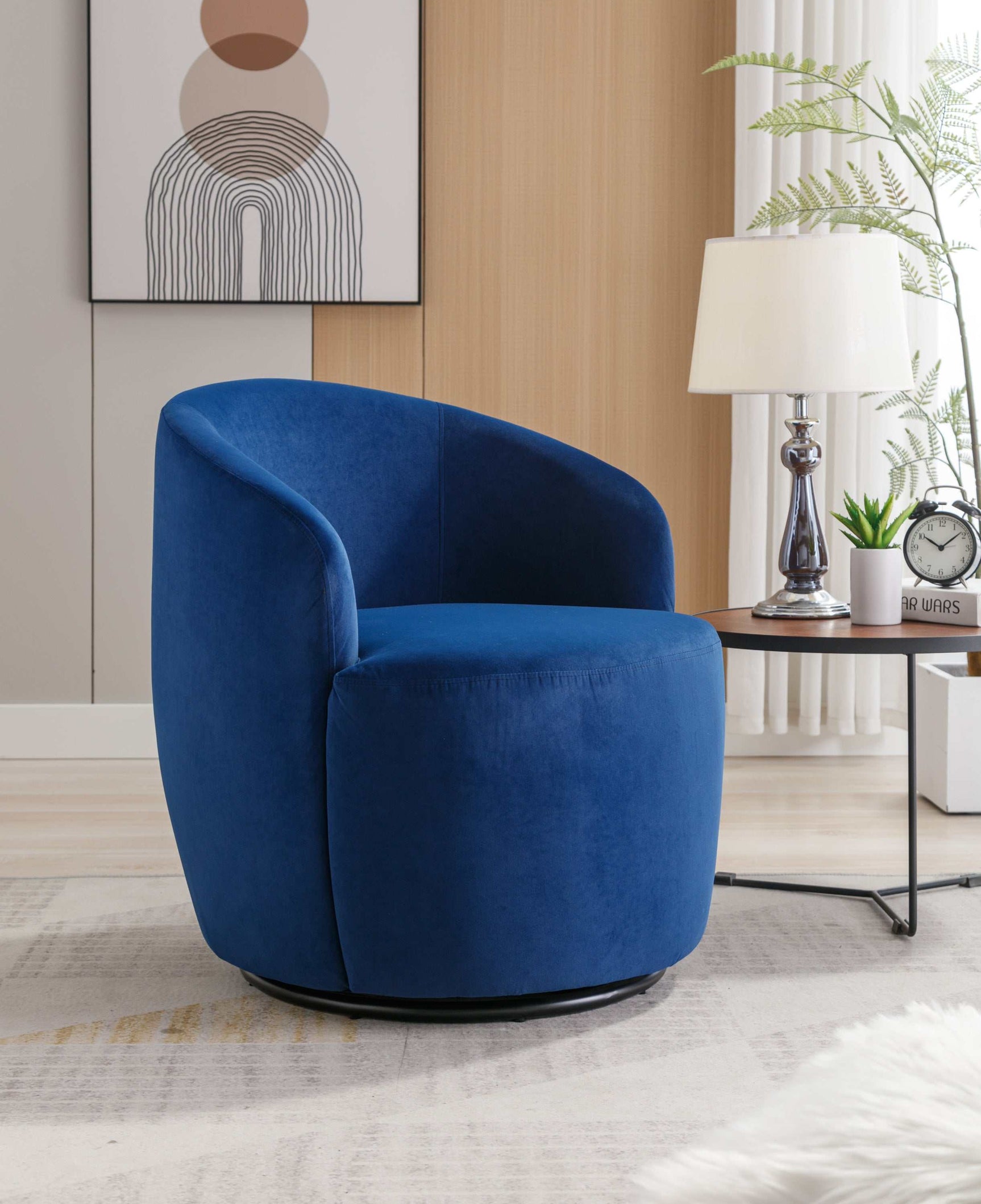Tule Velvet Swivel Accent Armchair with Metal Ring Detail Blue - Ornate Home