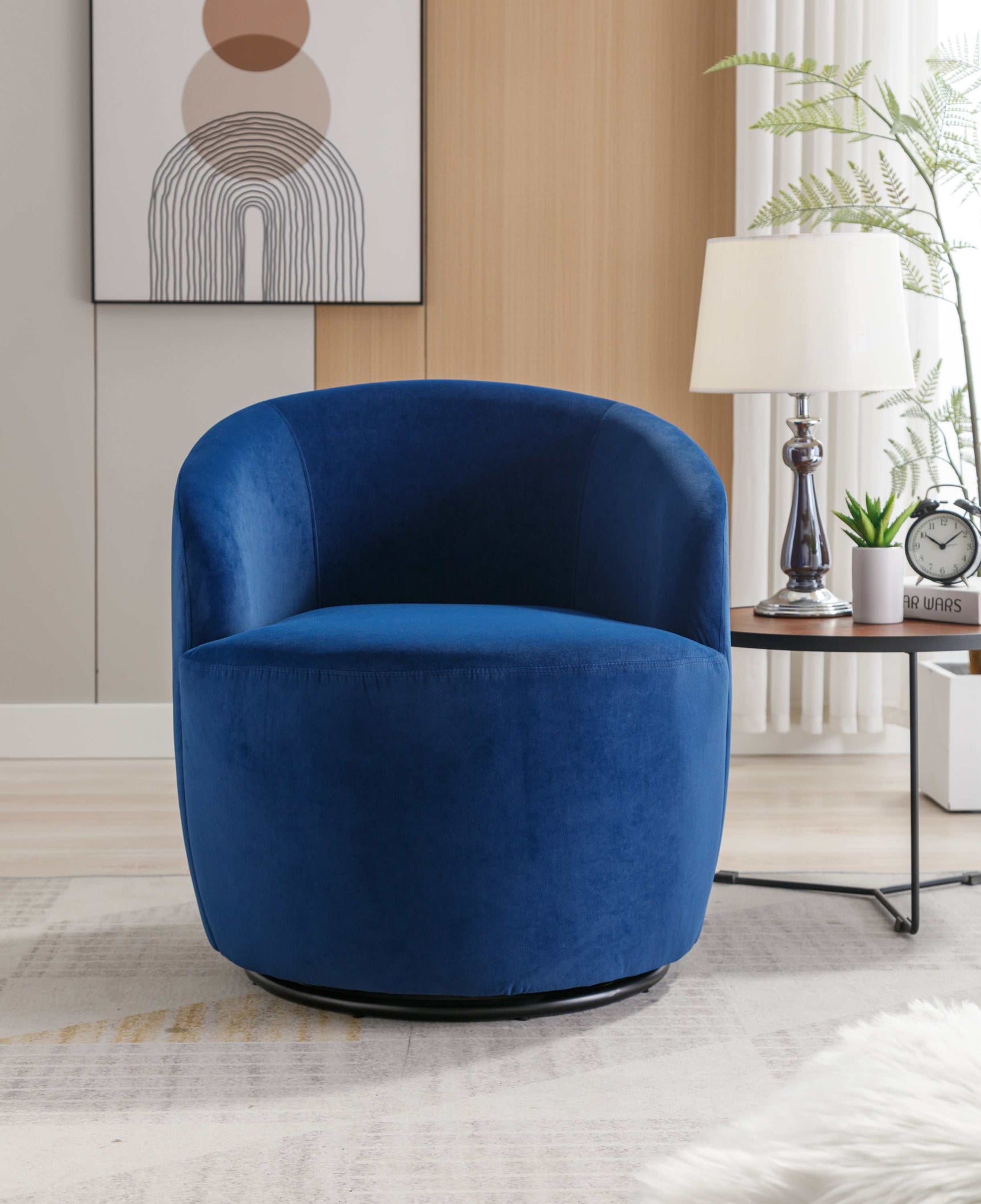 Tule Velvet Swivel Accent Armchair with Metal Ring Detail Blue - Ornate Home