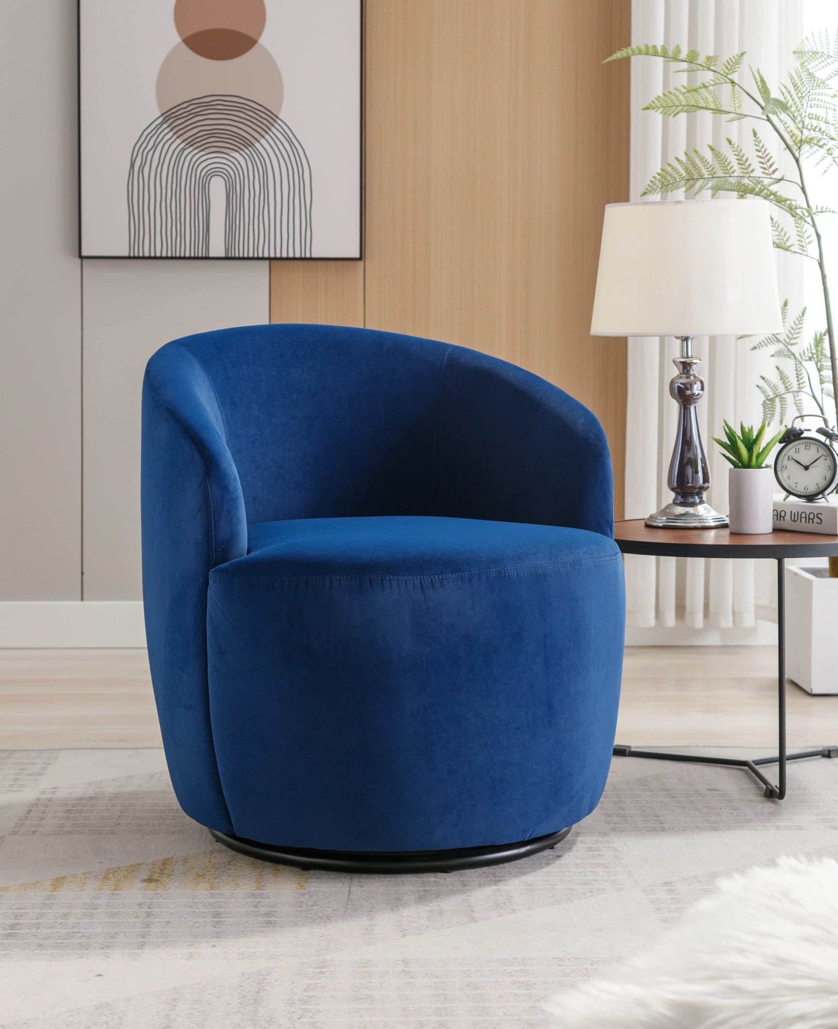 Tule Velvet Swivel Accent Armchair with Metal Ring Detail Blue - Ornate Home