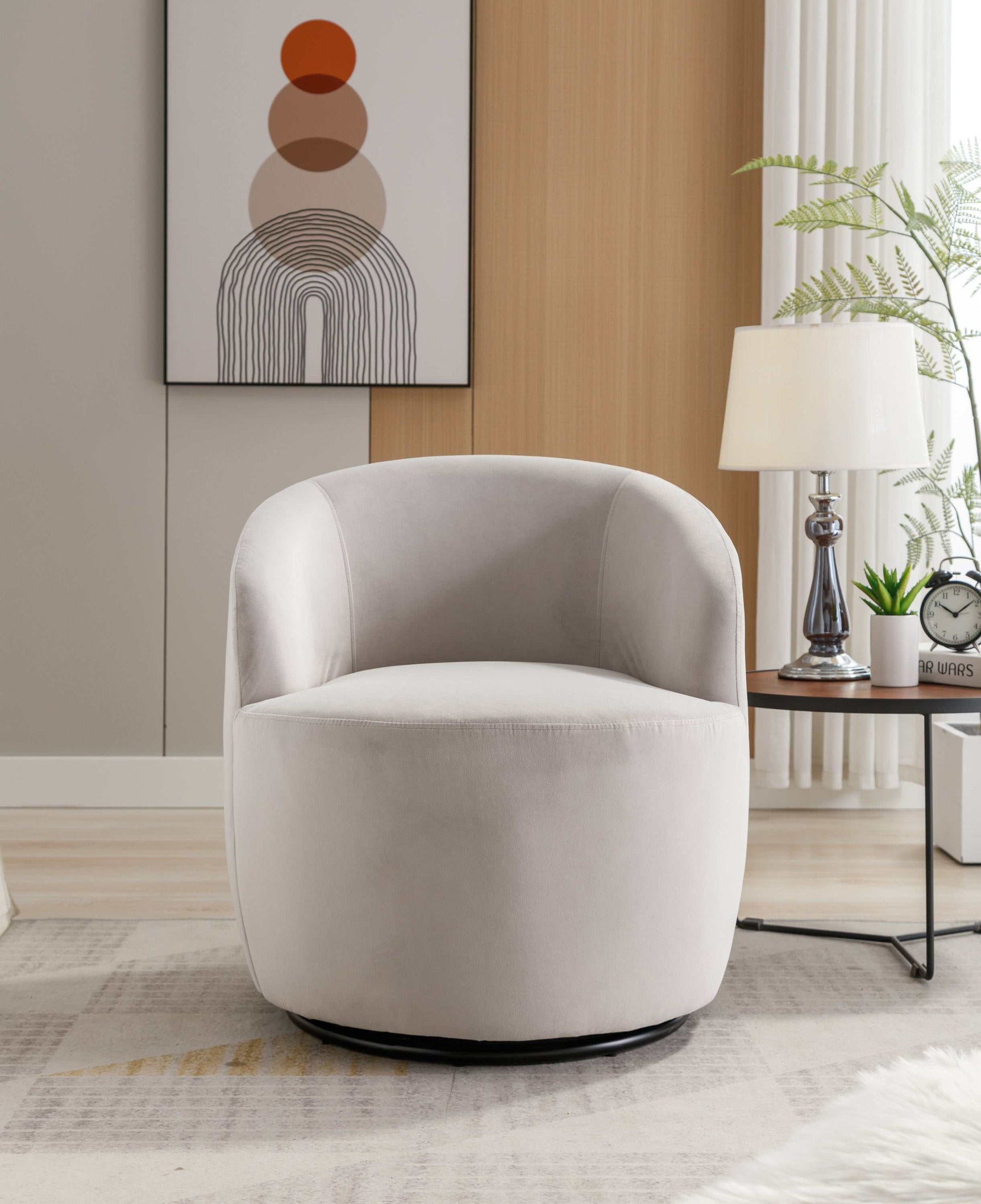 Tule Velvet Swivel Accent Armchair with Metal Ring Detail Gray - Ornate Home