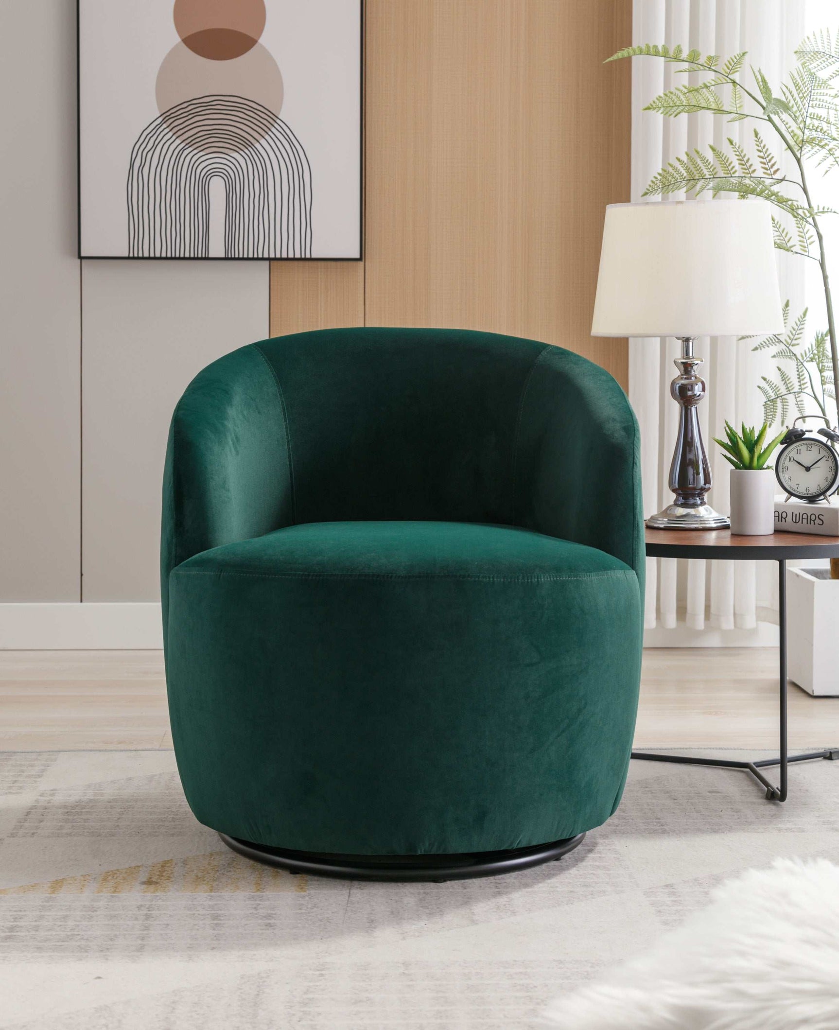 Tule Velvet Swivel Accent Armchair with Metal Ring Detail Green - Ornate Home