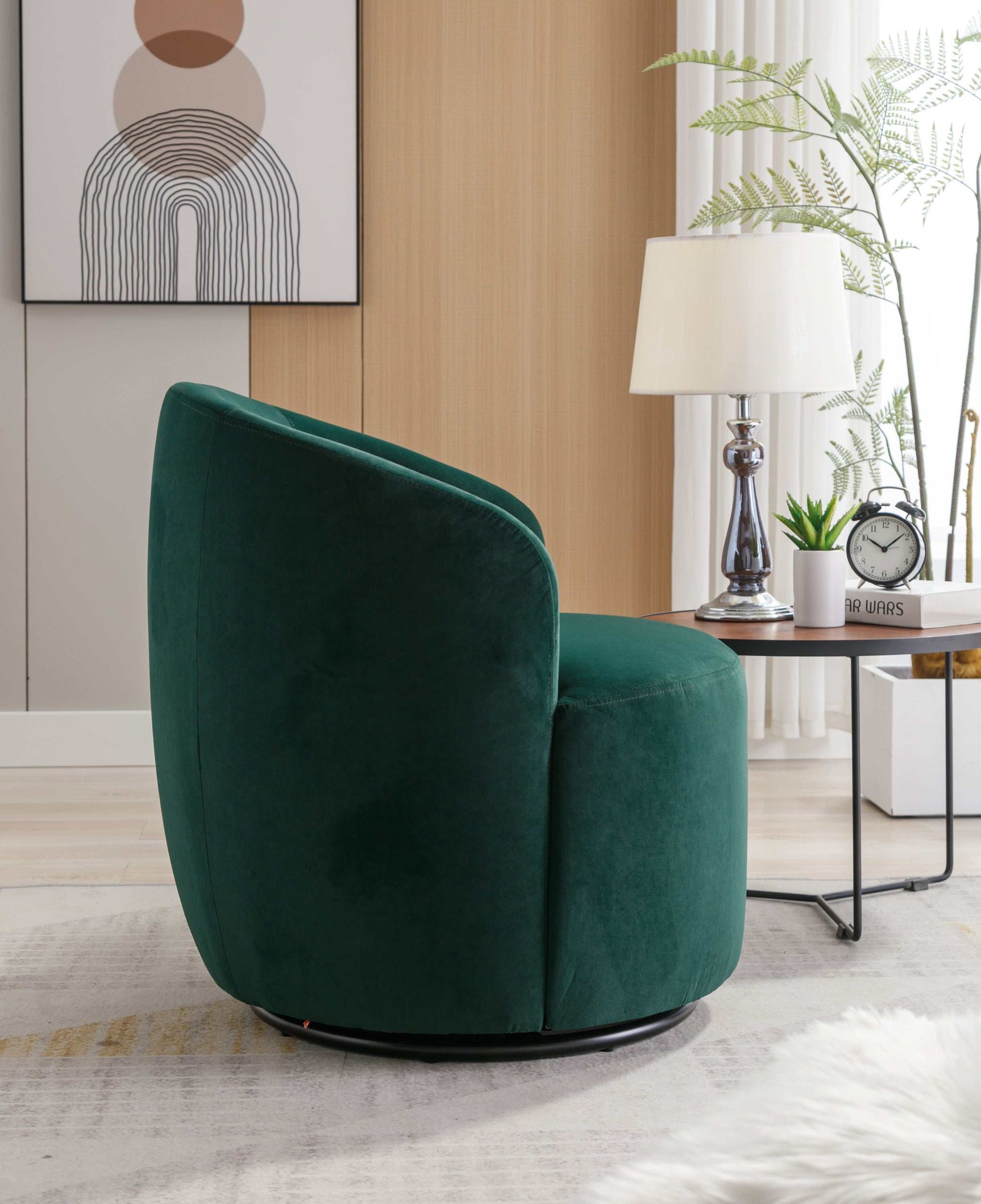 Tule Velvet Swivel Accent Armchair with Metal Ring Detail Green - Ornate Home