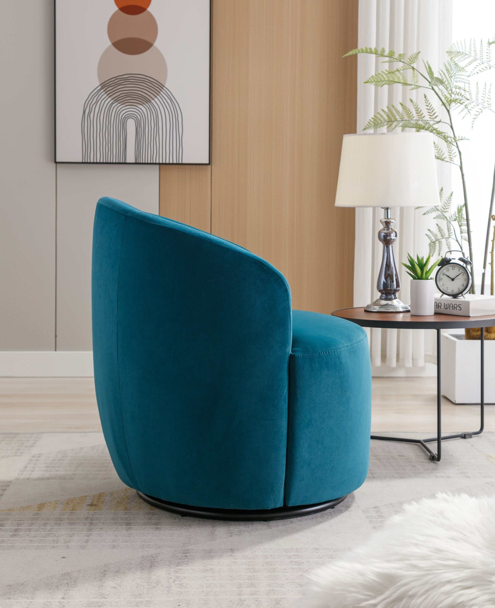 Tule Velvet Swivel Accent Armchair with Metal Ring Detail Teal - Ornate Home