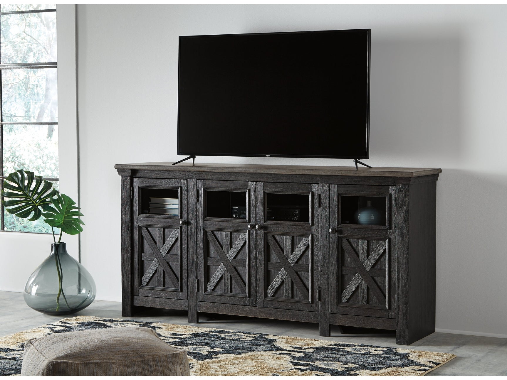 Tyler Creek Black/Gray 74" TV Stand - Ornate Home