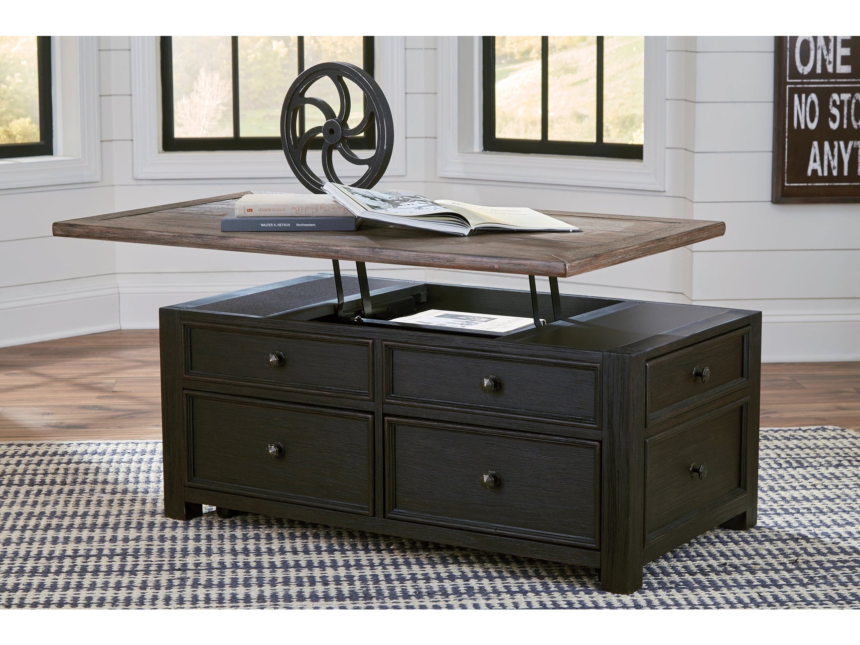 Tyler Creek Grayish Brown/Black Lift Top Coffee Table - Ornate Home