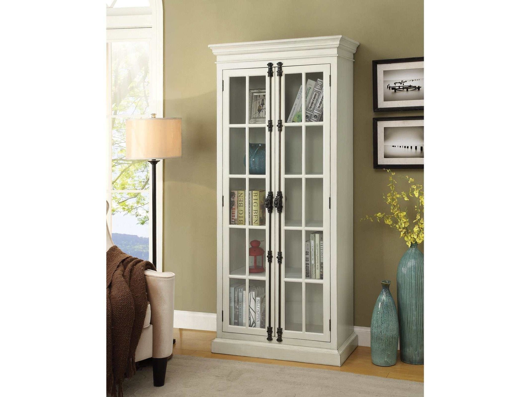 Udoh Antique White Tall Cabinet - Ornate Home