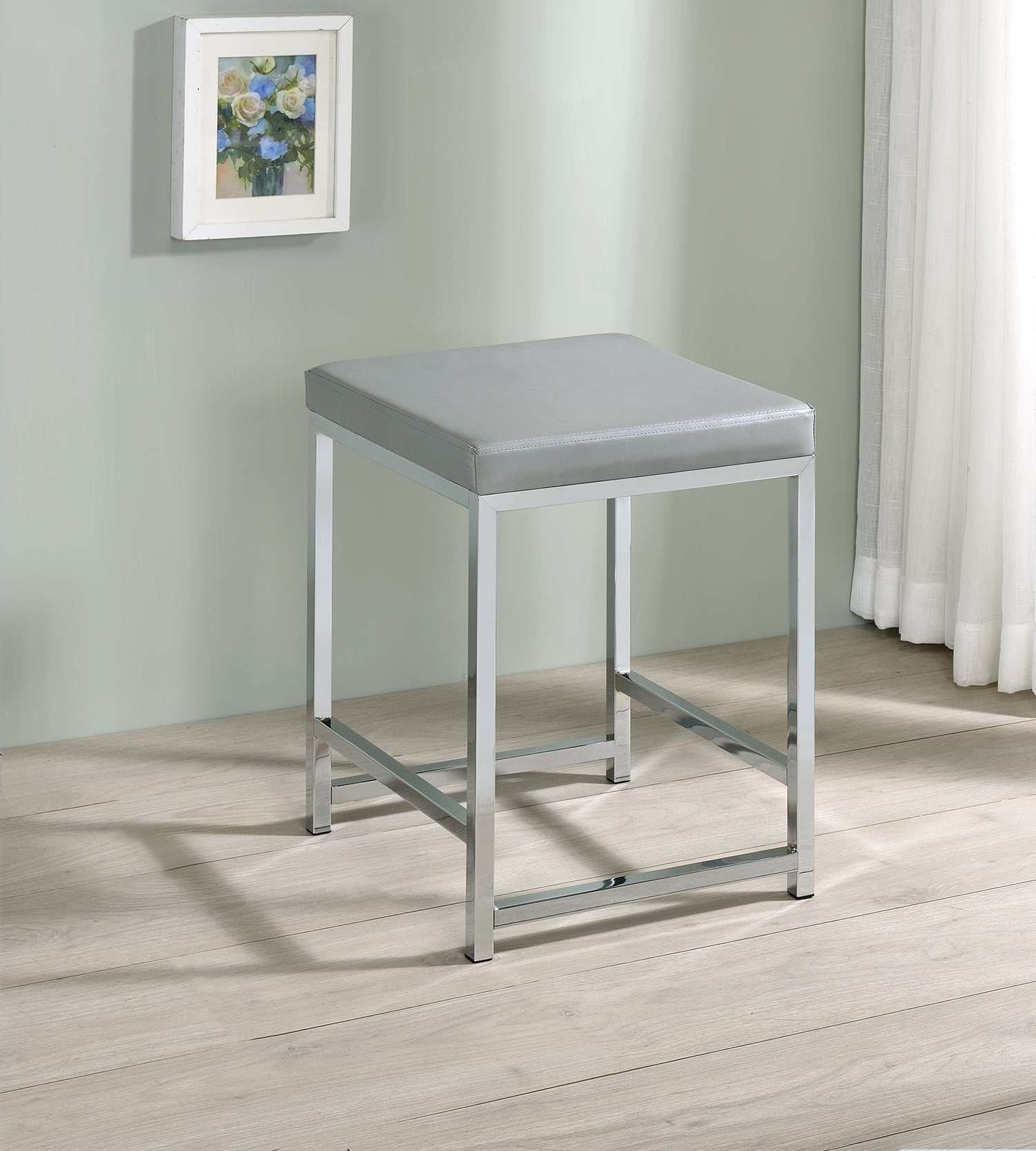 Umbridge Light Grey / Chrome Vanity Stool - Ornate Home