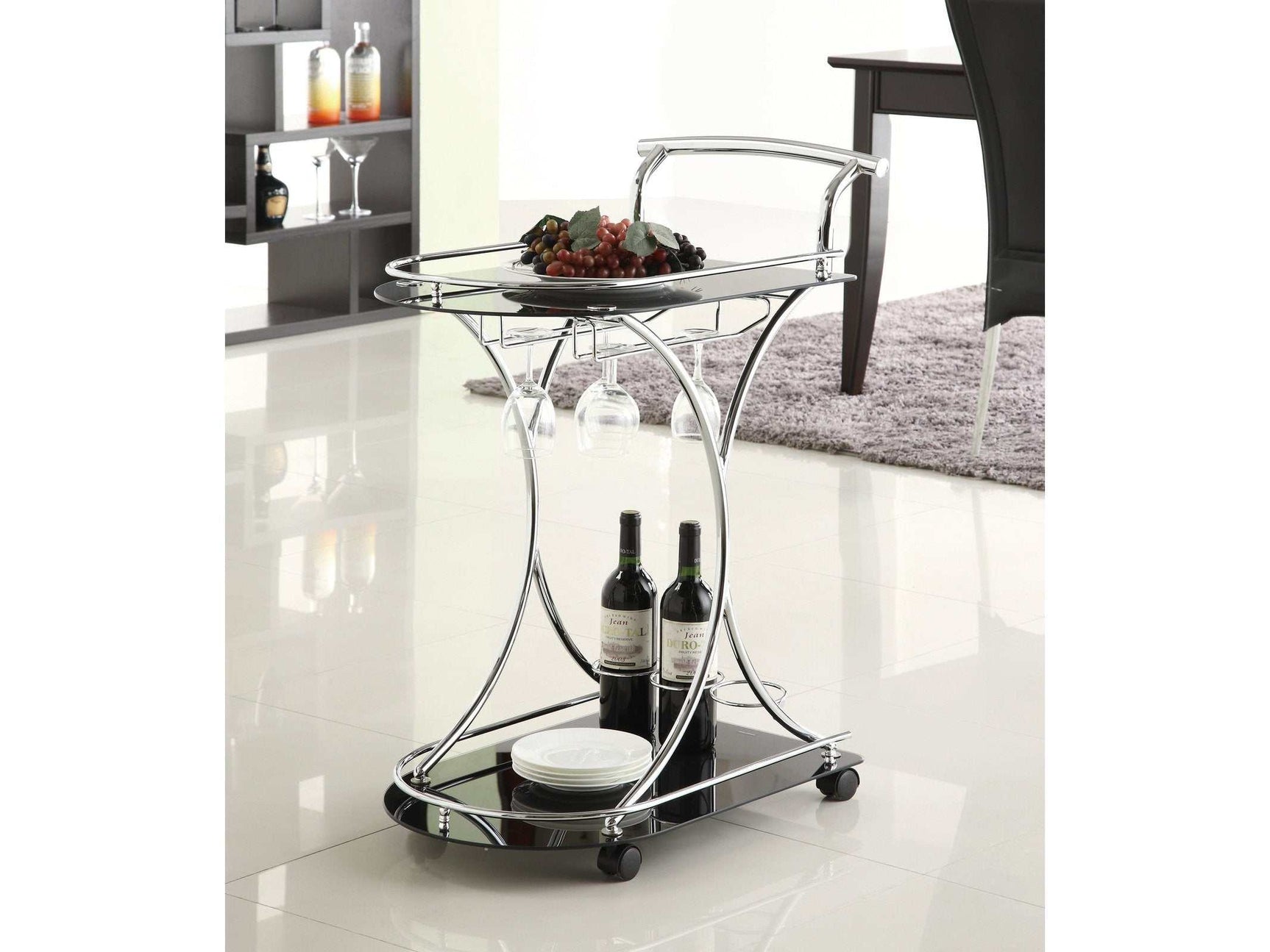 Una Chrome & Black Serving Cart - Ornate Home