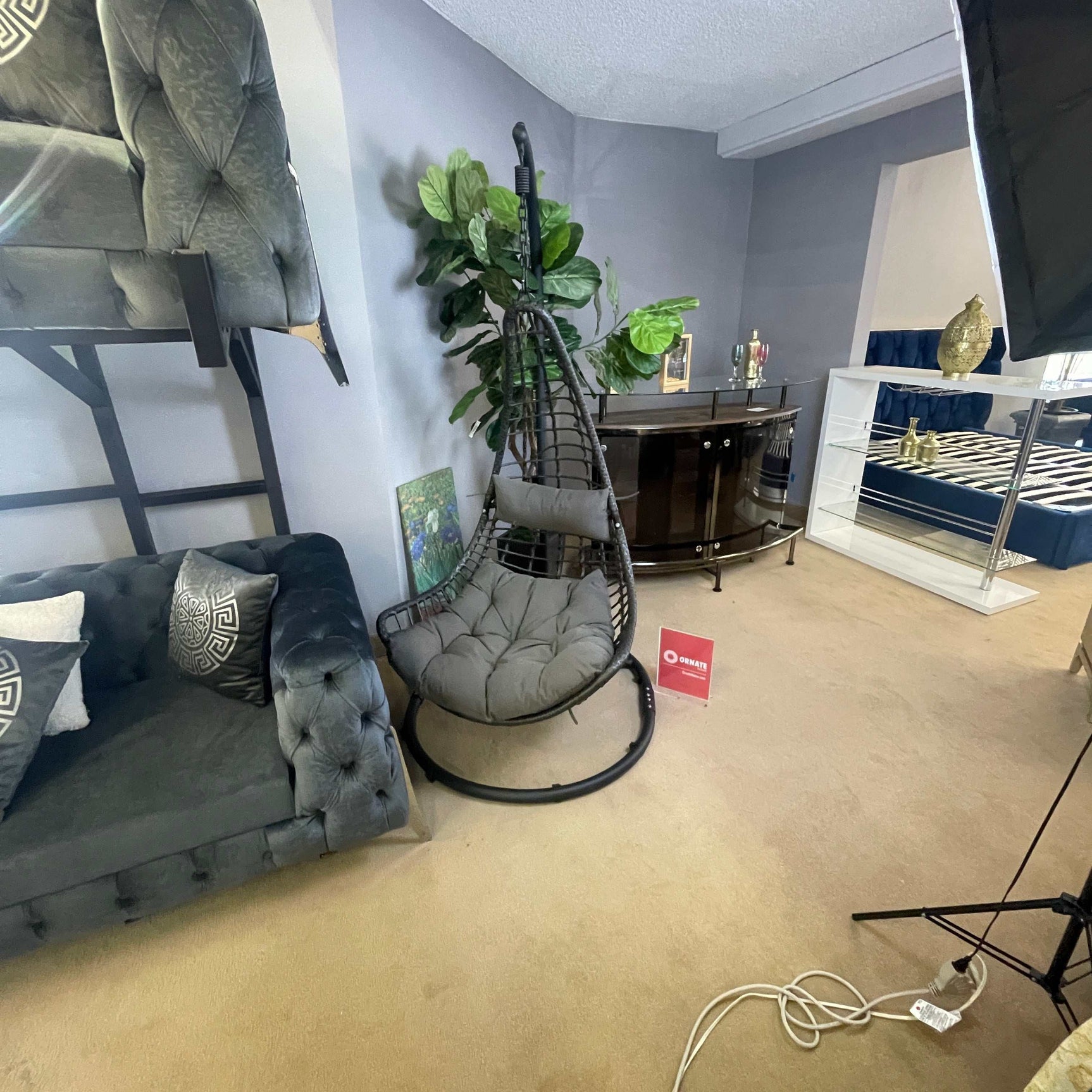 Uzae Gray Patio Swing Chair w/ Stand - Ornate Home