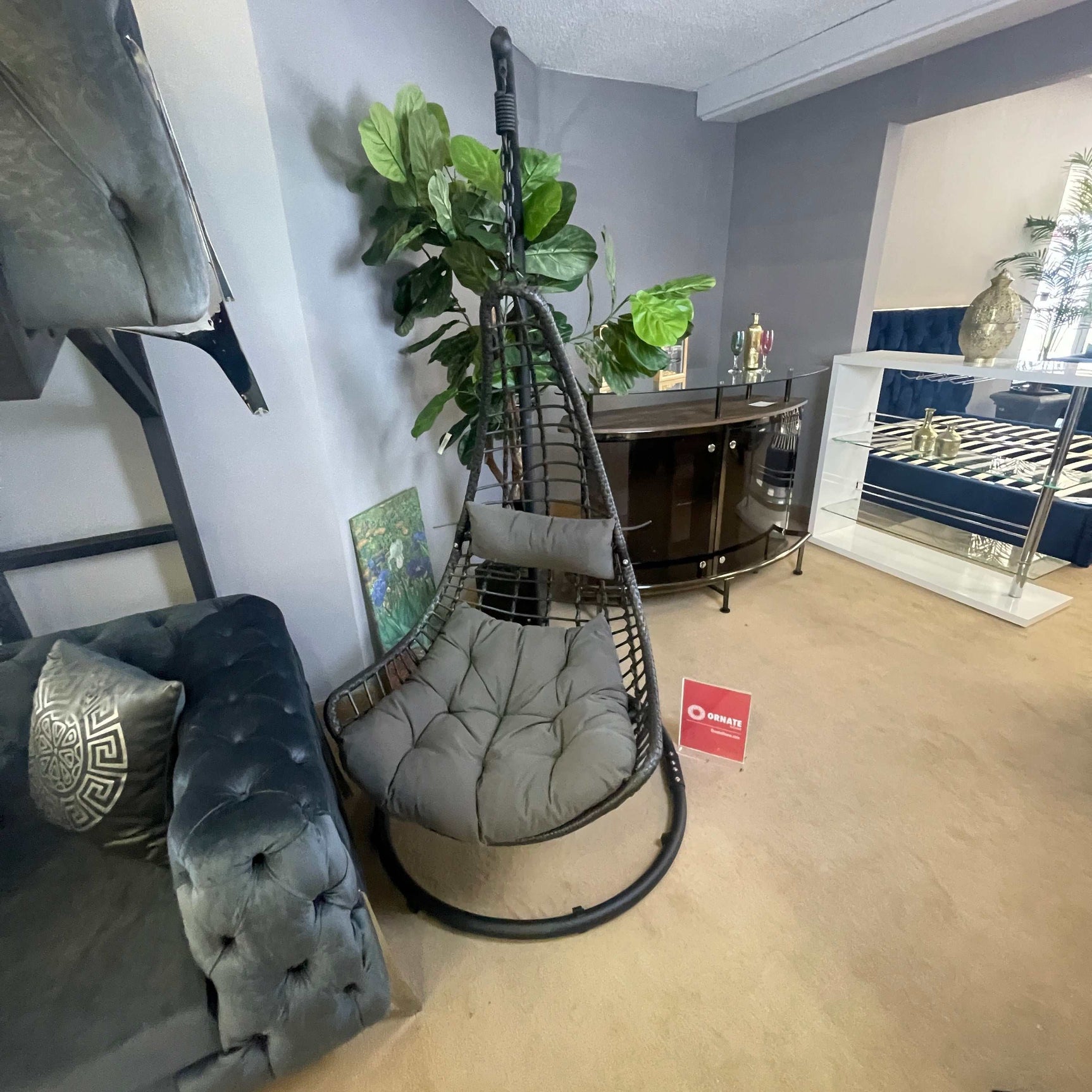 Uzae Gray Patio Swing Chair w/ Stand - Ornate Home