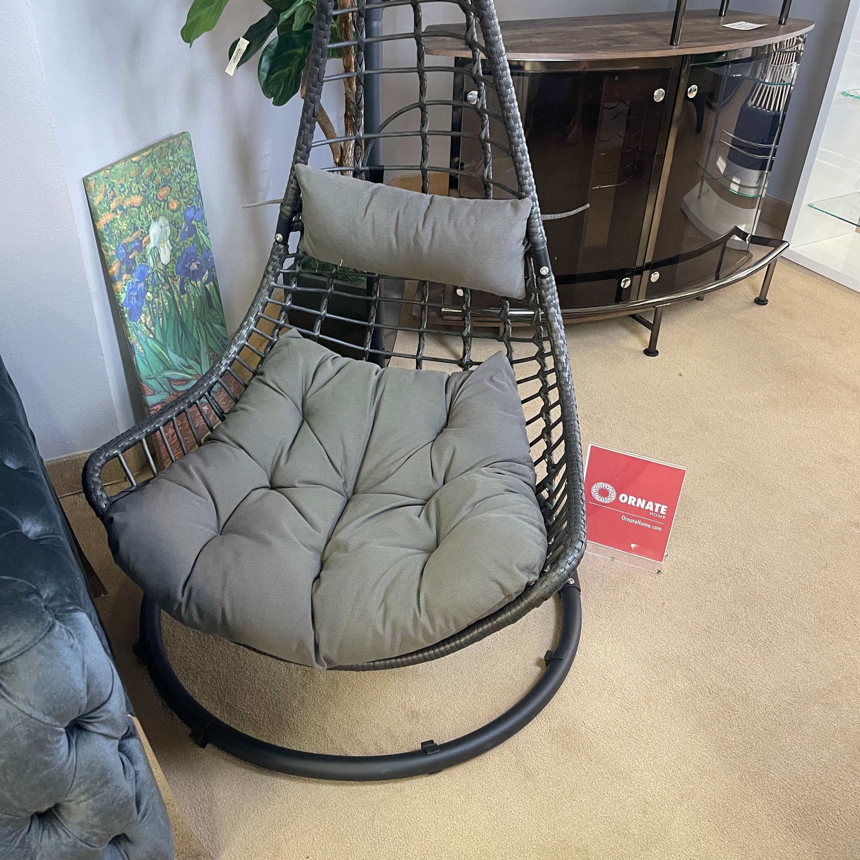 Uzae Gray Patio Swing Chair w/ Stand - Ornate Home