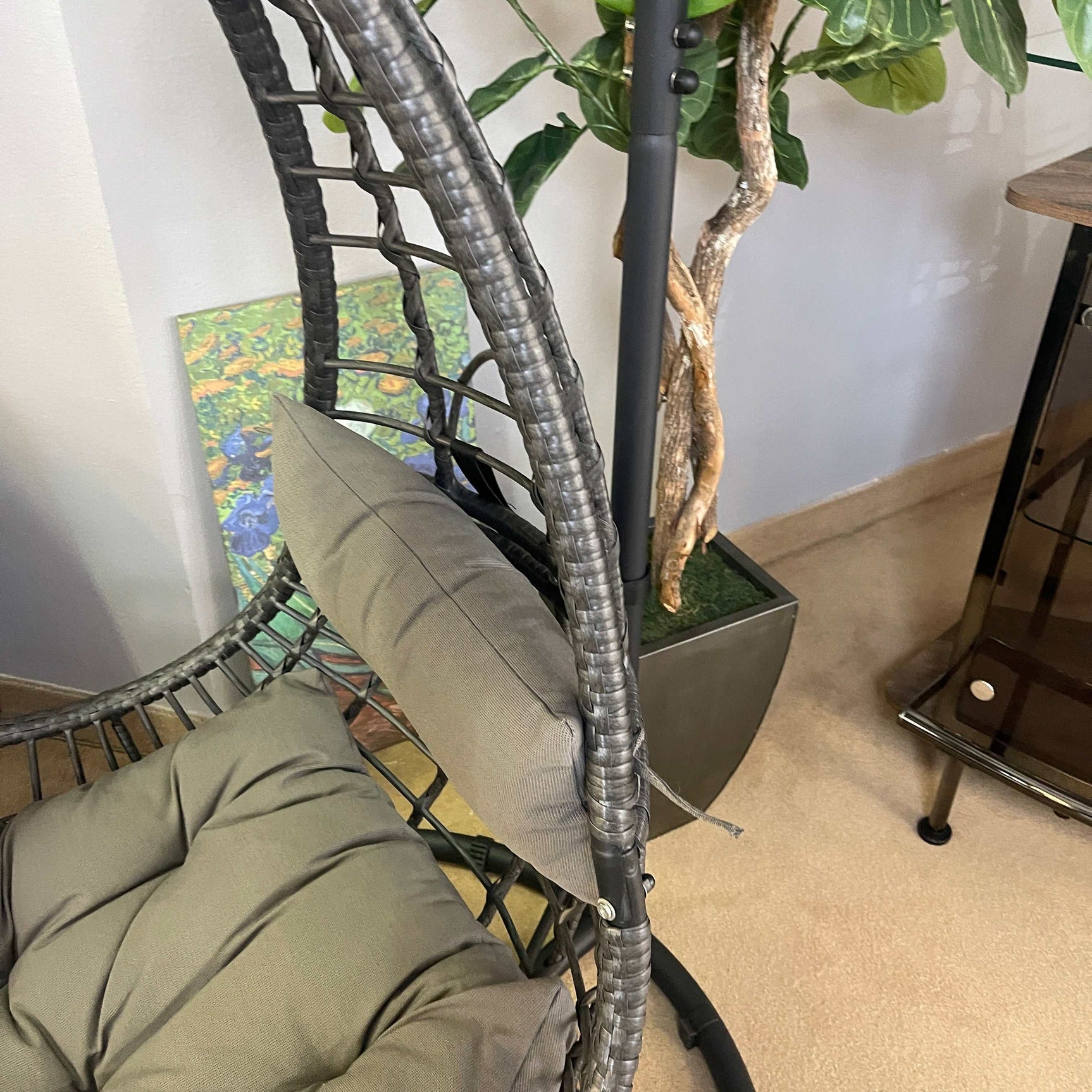 Uzae Gray Patio Swing Chair w/ Stand - Ornate Home